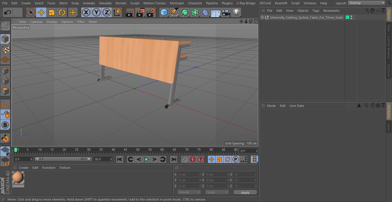 University Seating System Table For Three Seats 3D