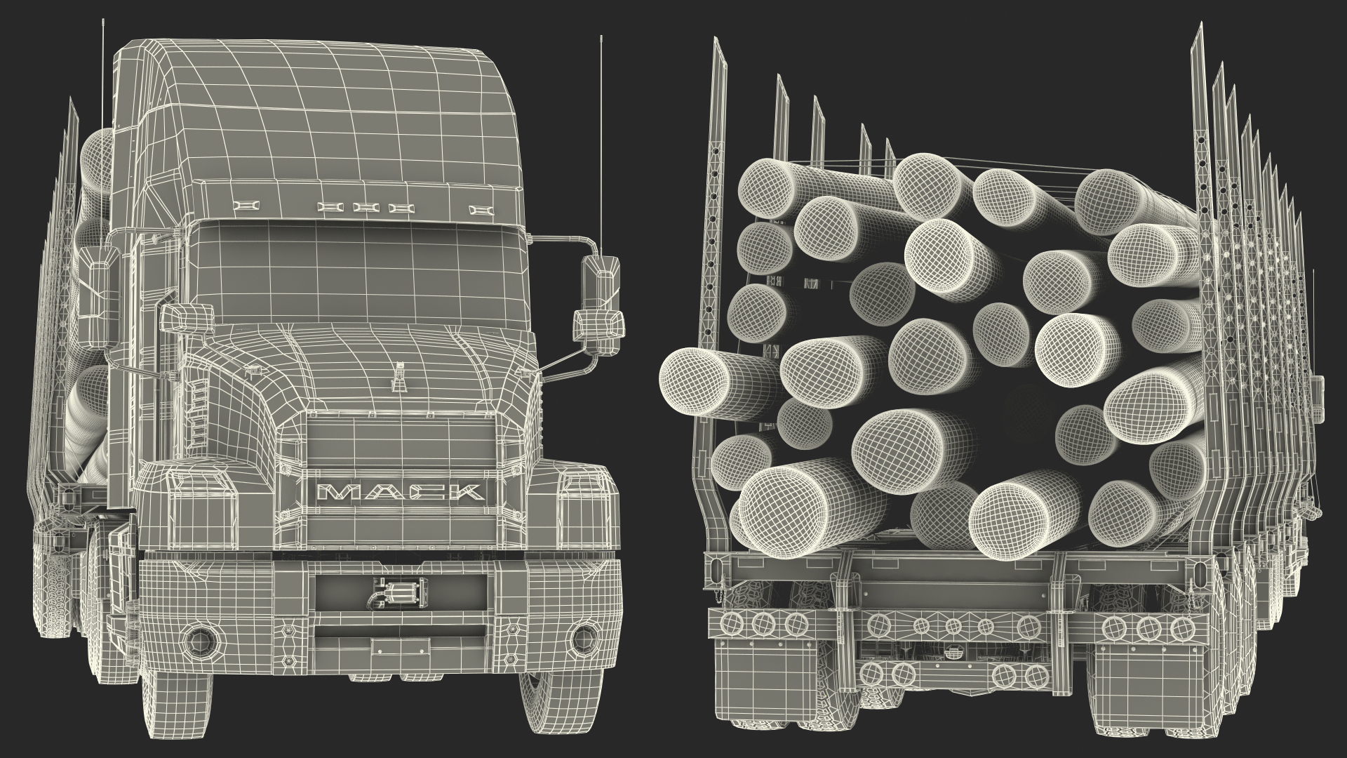 3D model Mack Anthem Truck With Logging Trailer Rigged