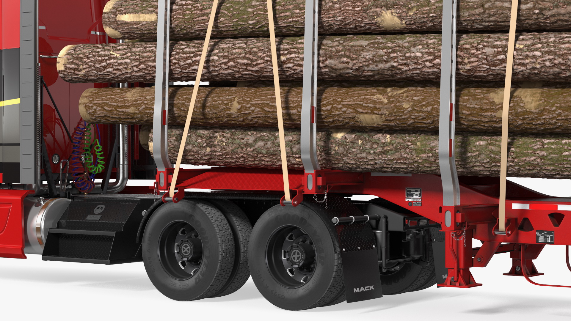 3D model Mack Anthem Truck With Logging Trailer Rigged