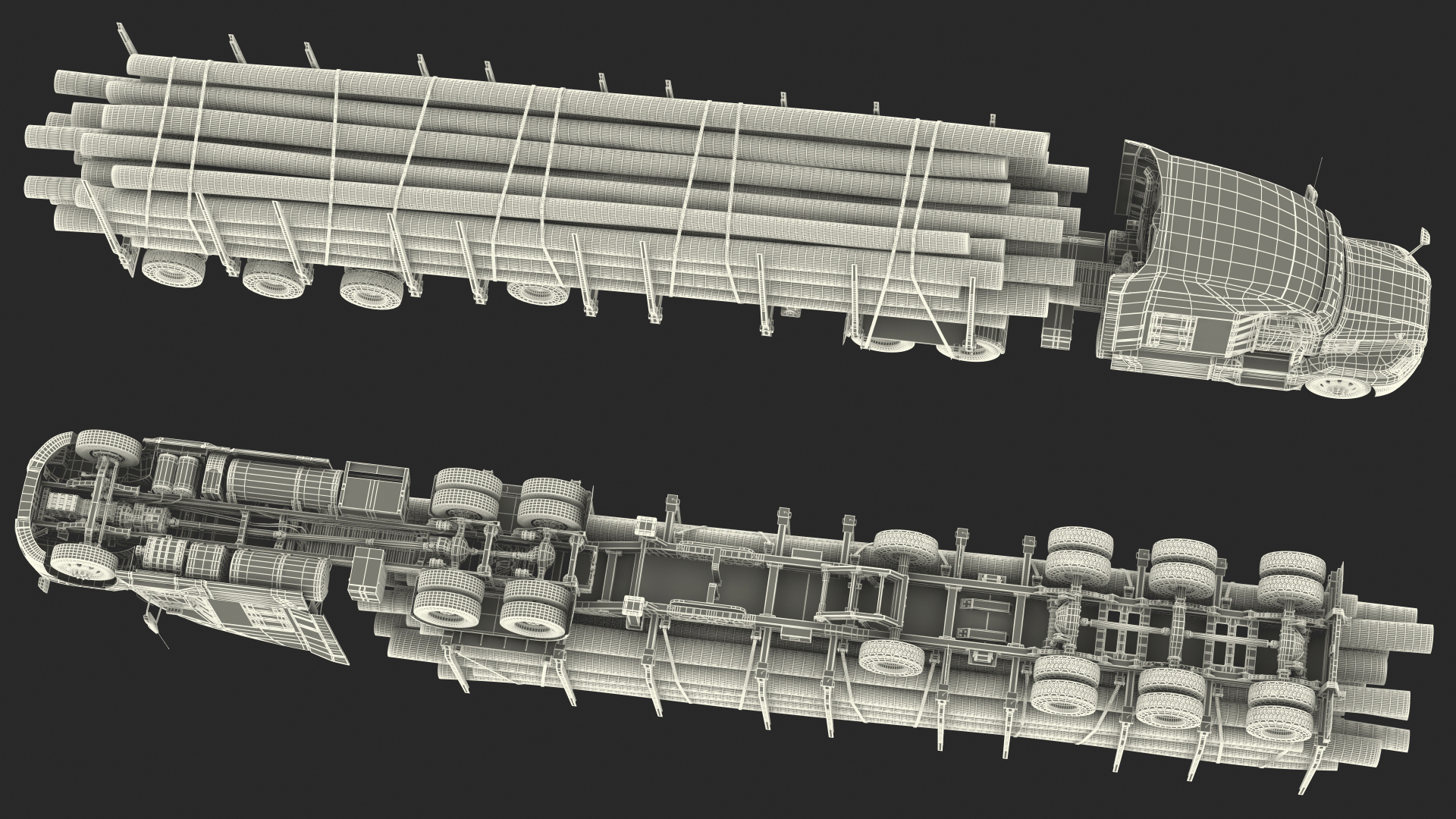 3D model Mack Anthem Truck With Logging Trailer Rigged