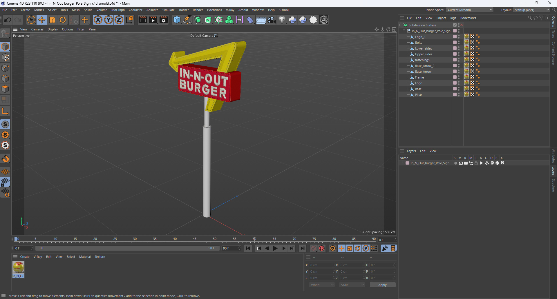 3D model In N Out Burger Pole Sign