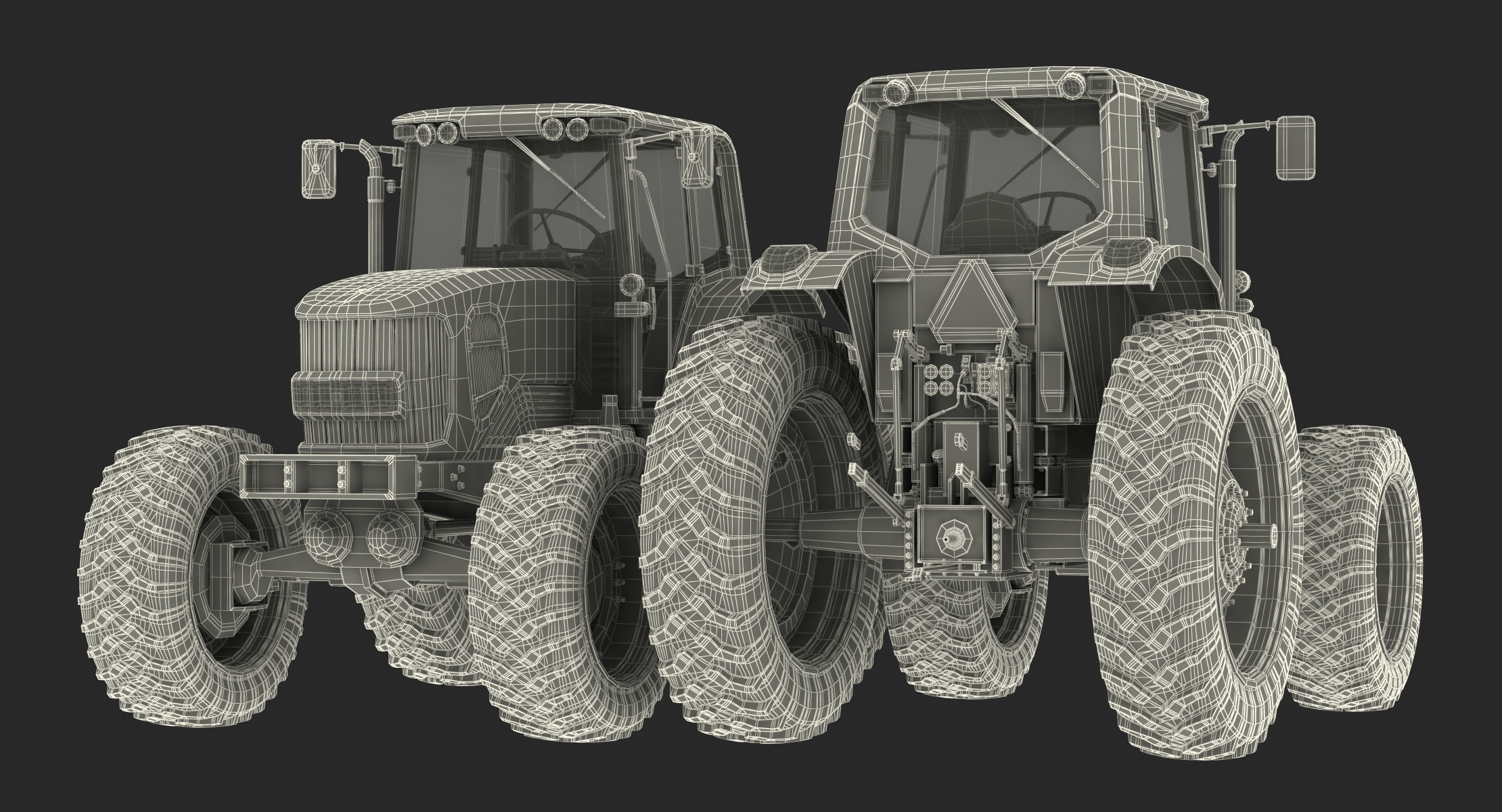 3D model Tractor with Harvester Trailer