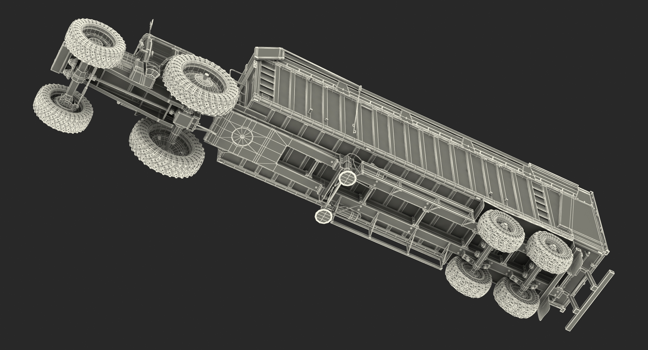 3D model Tractor with Harvester Trailer