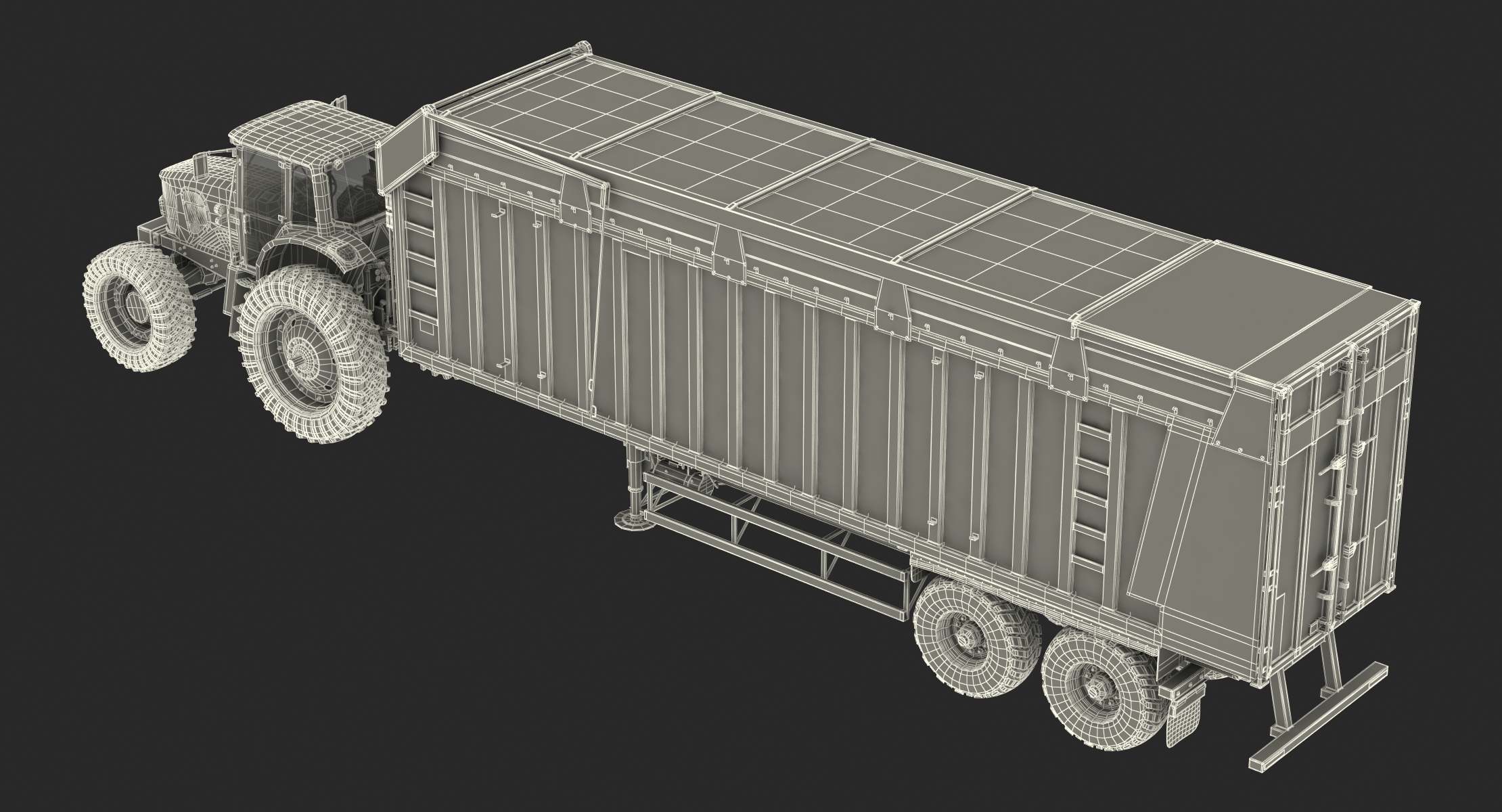 3D model Tractor with Harvester Trailer