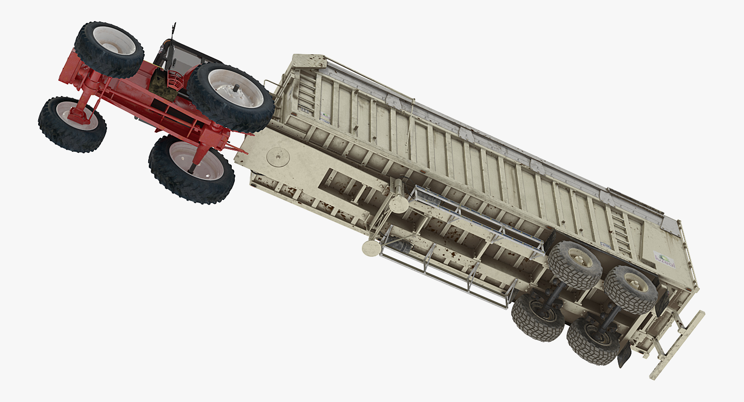 3D model Tractor with Harvester Trailer