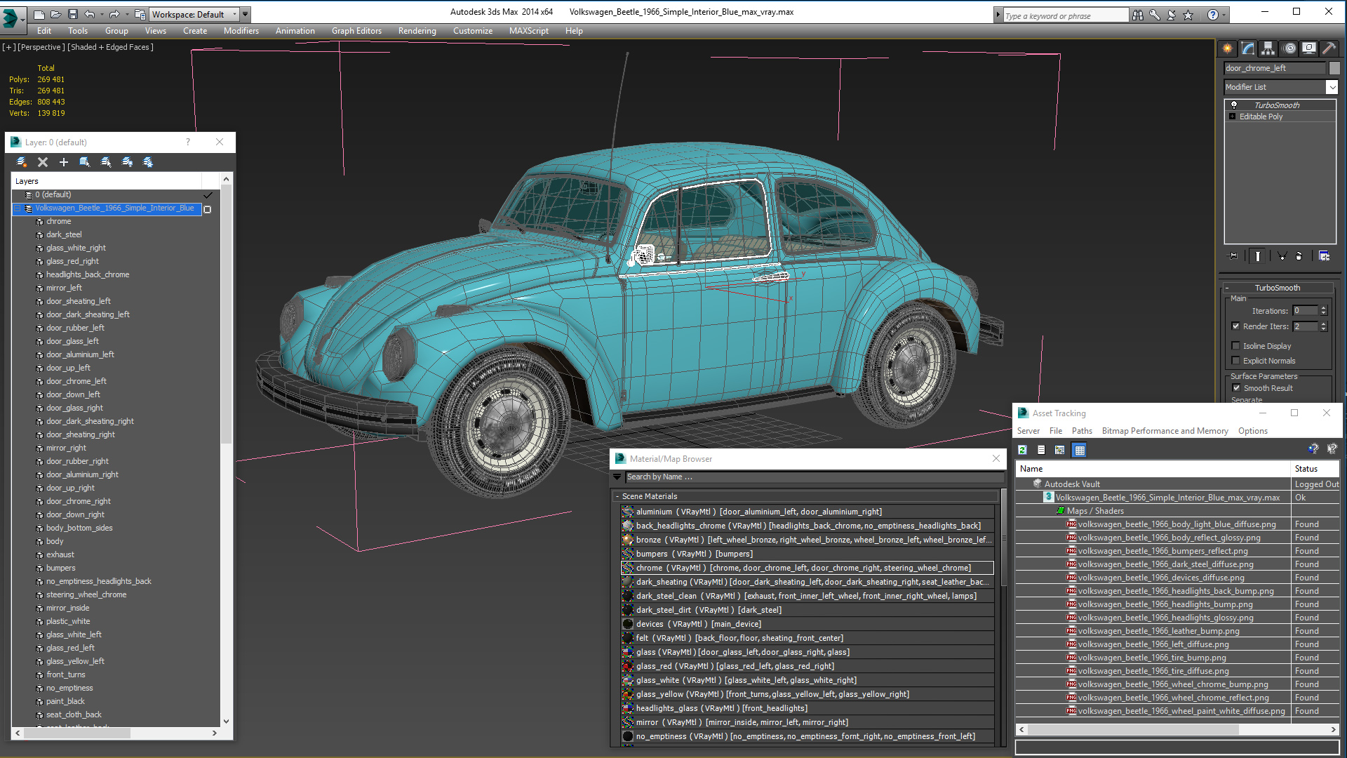 3D Volkswagen Beetle 1966 Simple Interior Blue model