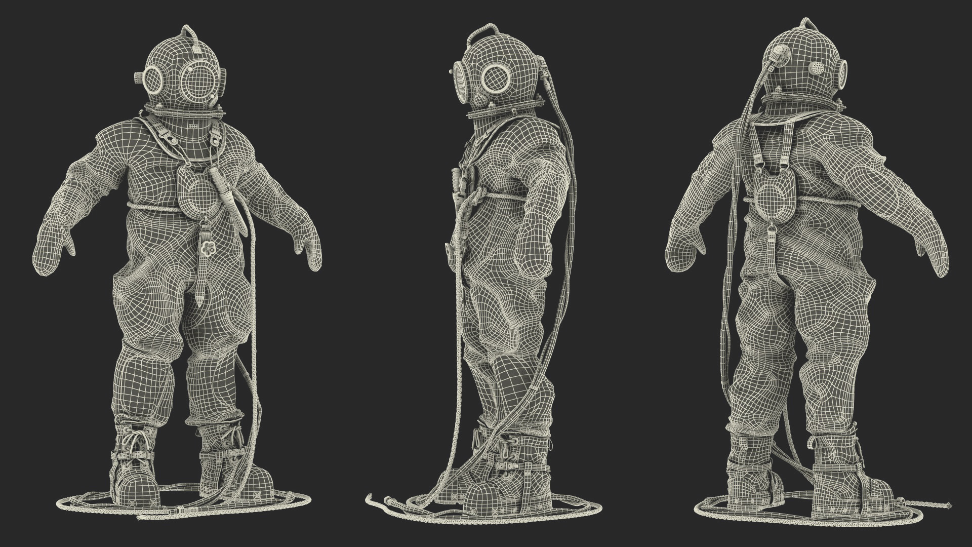 Empty Used Copper Diving Suit 3D model