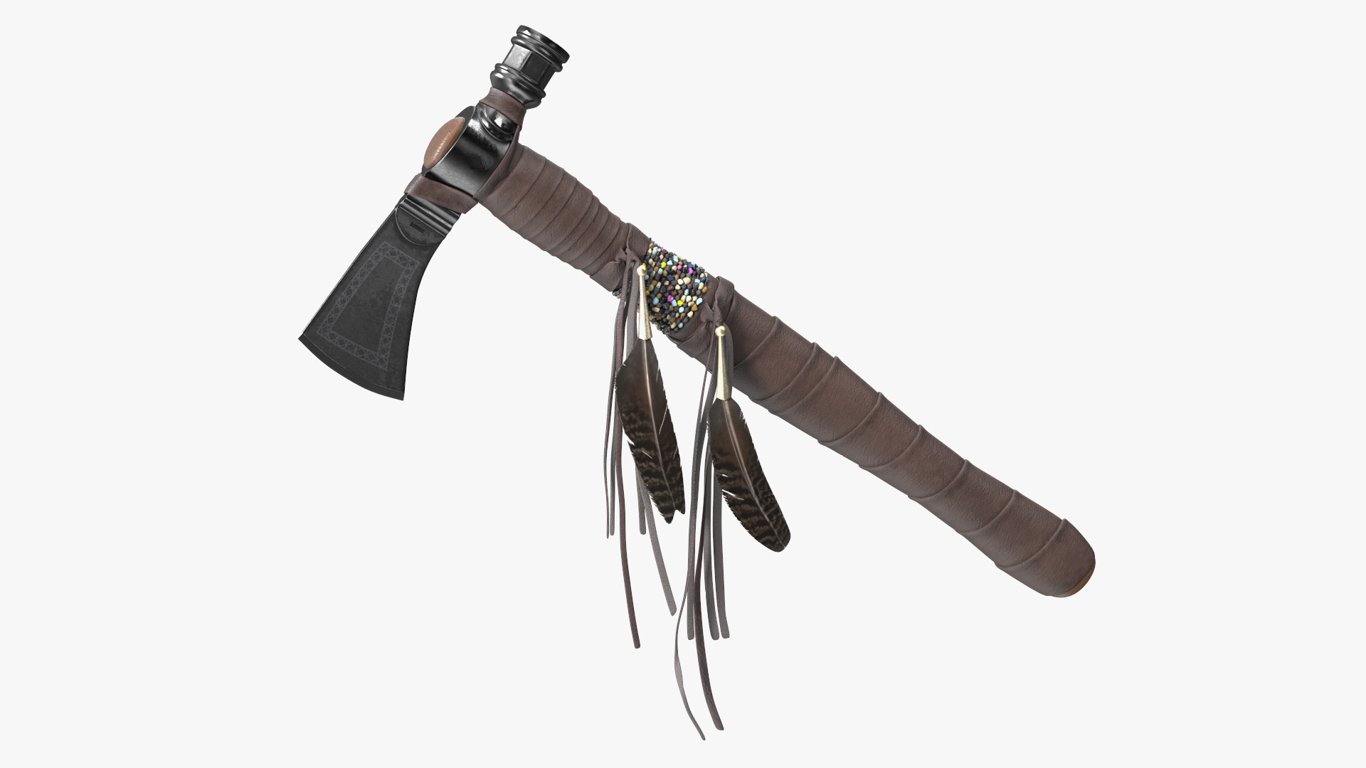 3D model Indian Tomahawk Weapon Dark Leather