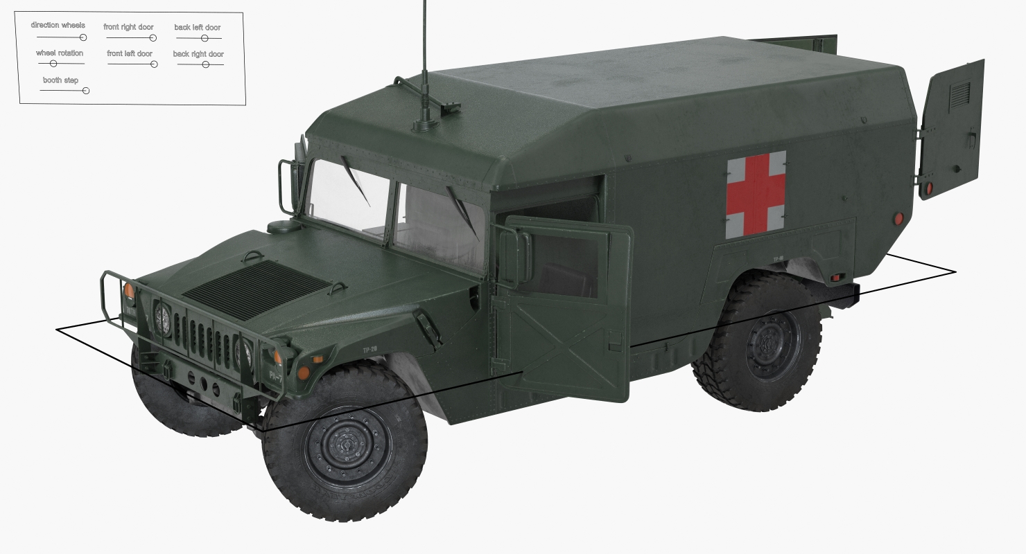 3D model Ambulance Military Car HMMWV m996 Rigged