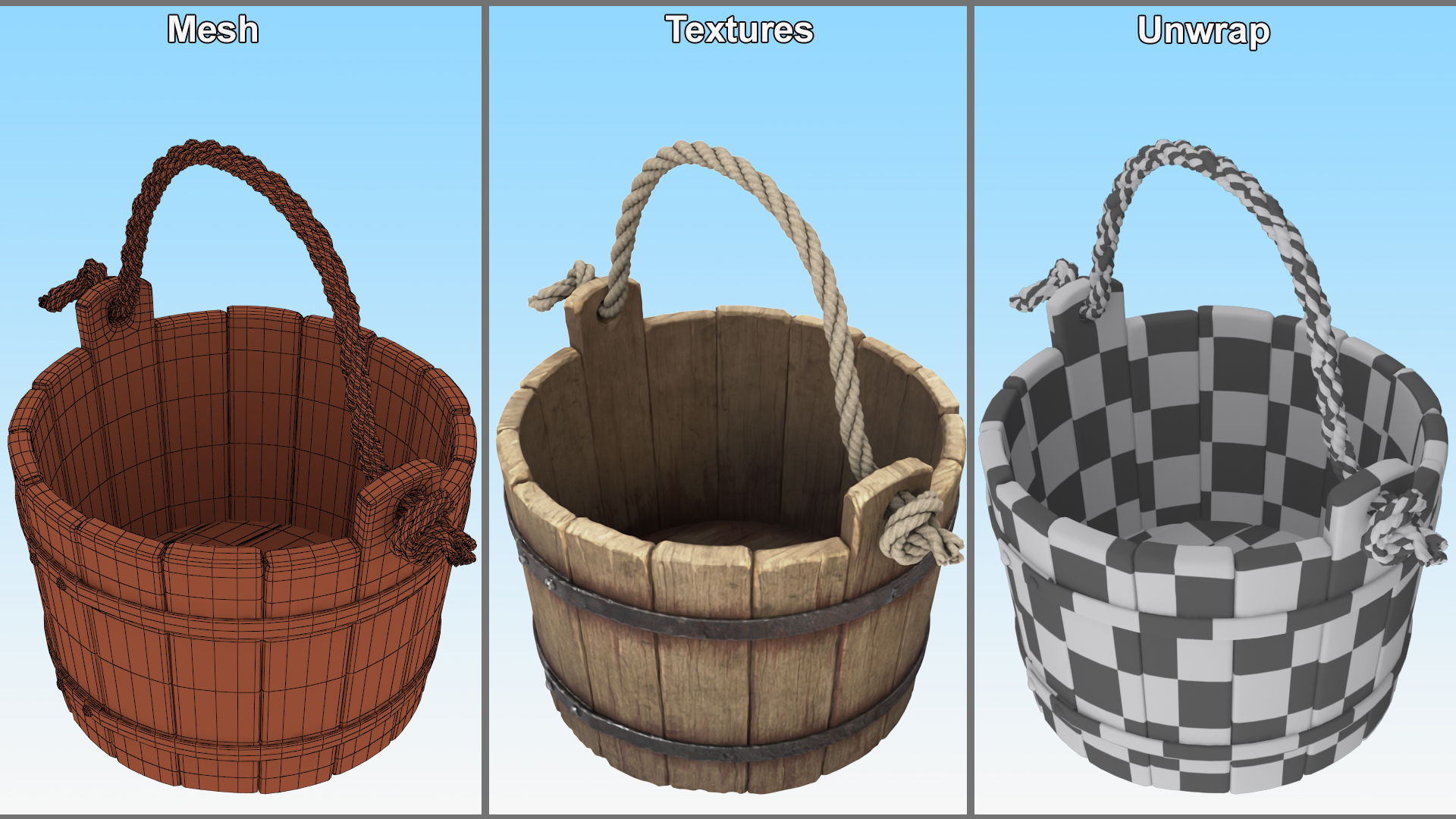 3D Wooden Bucket model