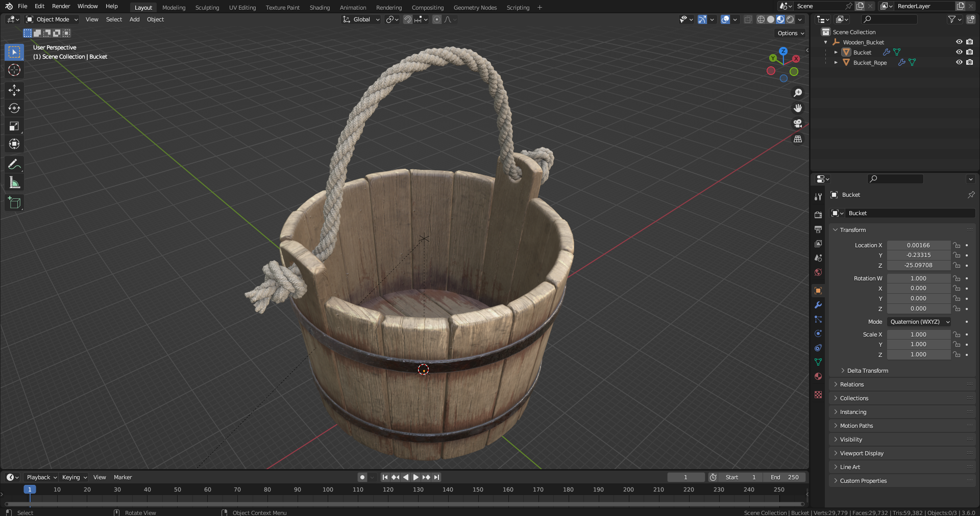 3D Wooden Bucket model