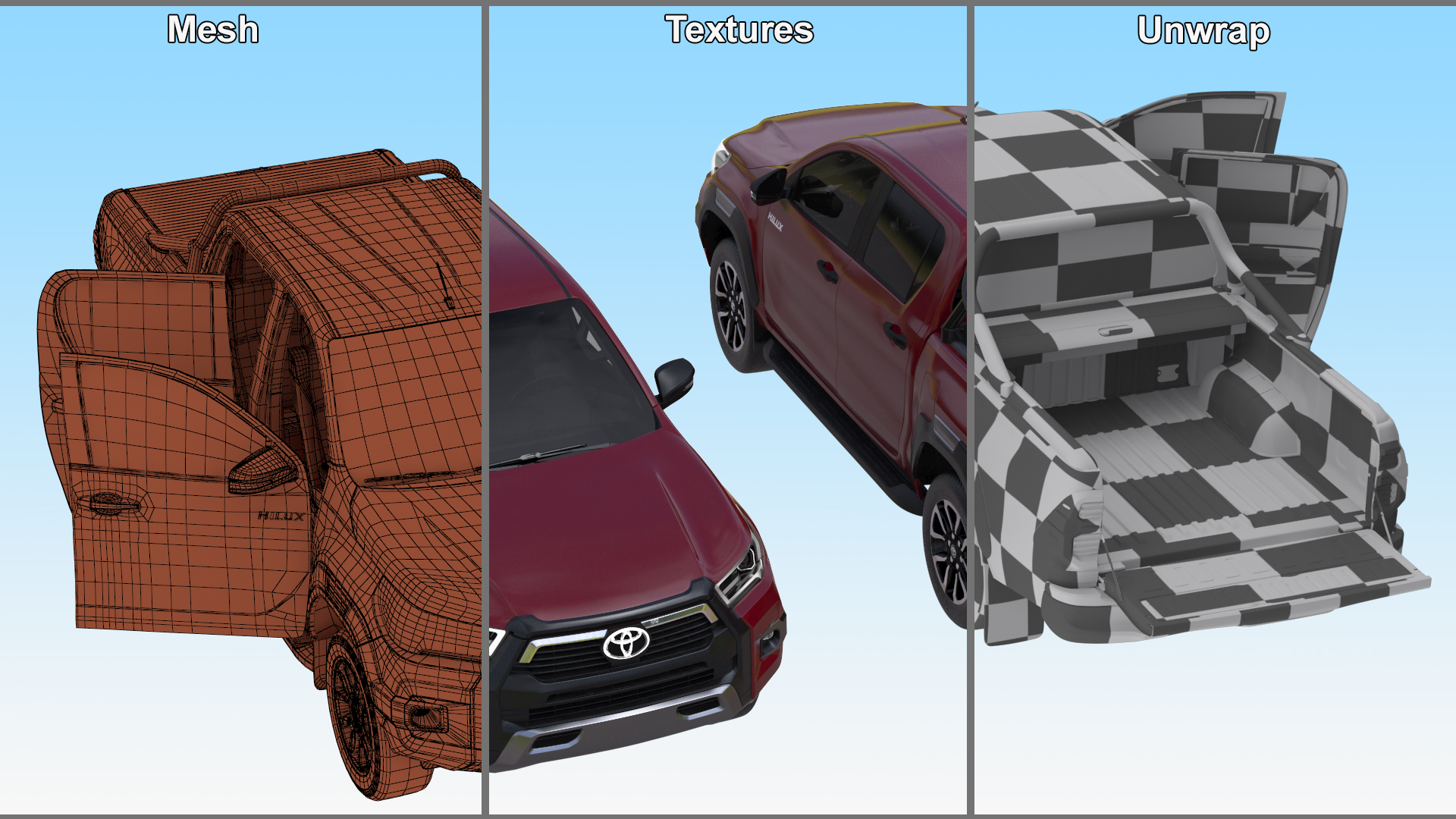 3D Toyota Hilux 2022 Red Rigged model