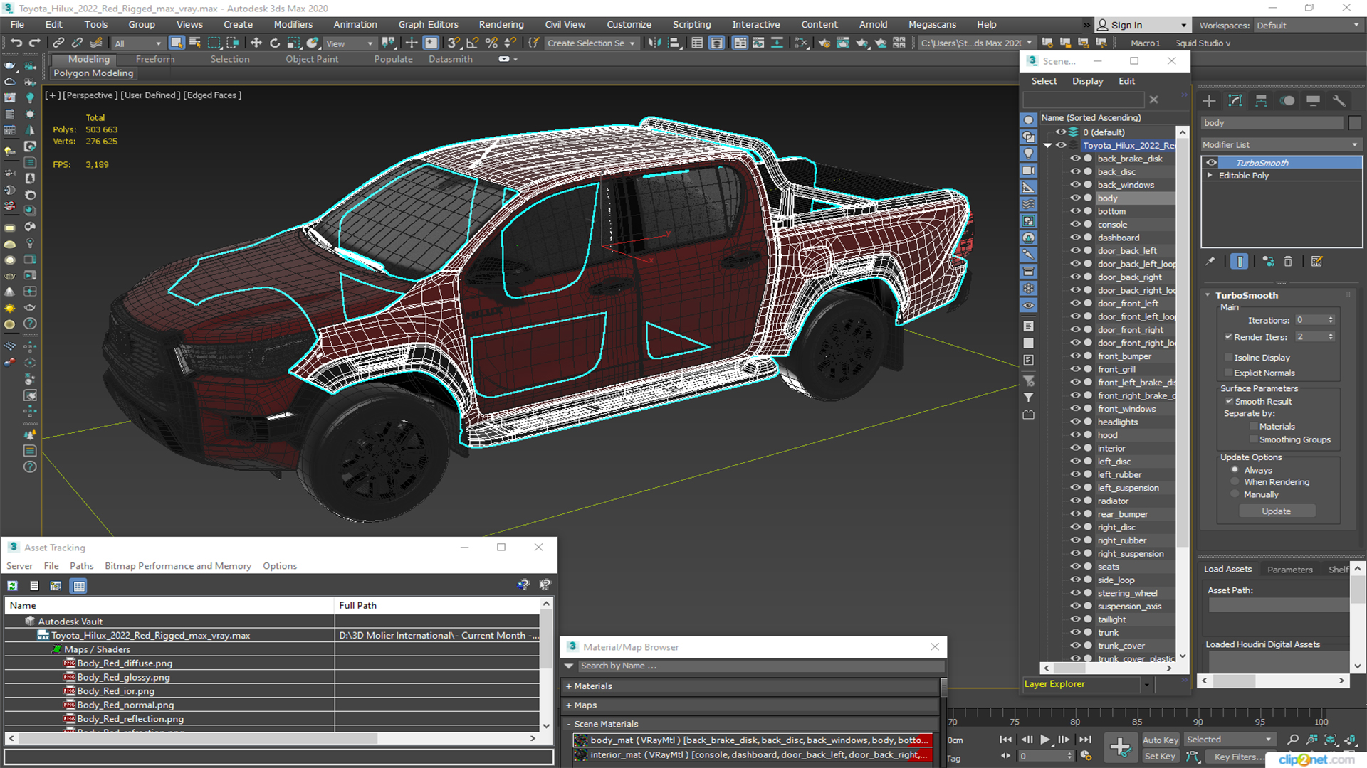 3D Toyota Hilux 2022 Red Rigged model