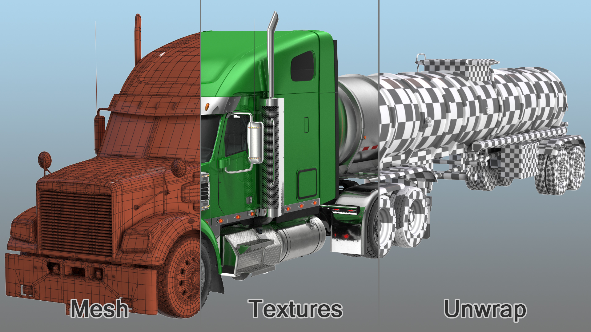 Heavy Duty Long Hood Truck with Tank Trailer 3D model