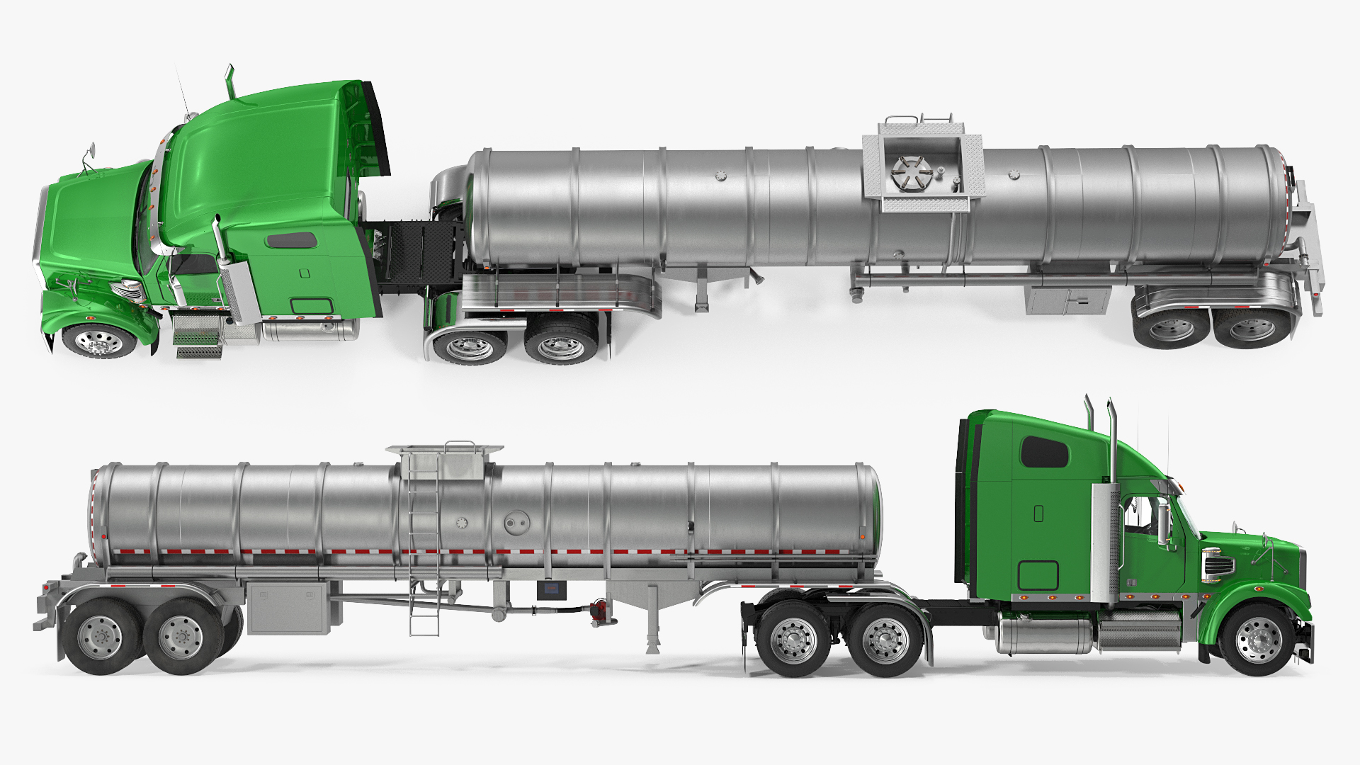 Heavy Duty Long Hood Truck with Tank Trailer 3D model