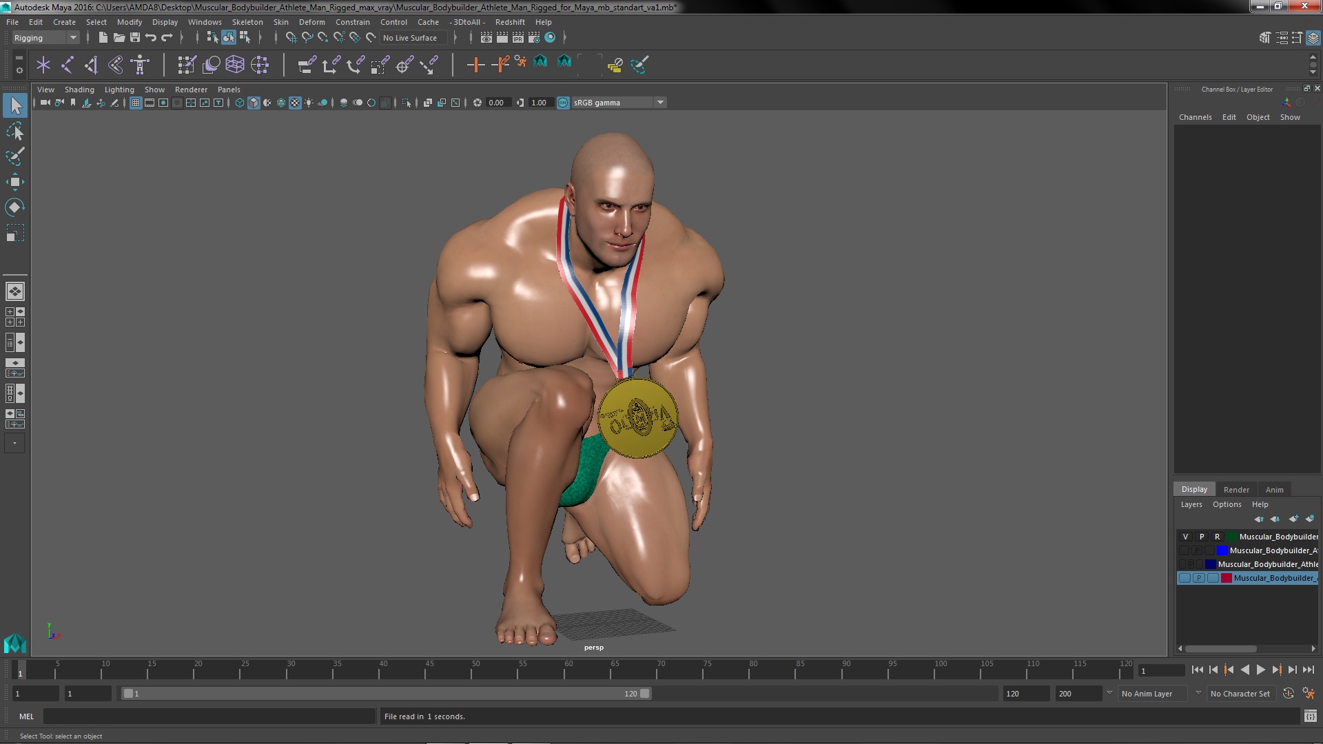 3D Muscular Bodybuilder Athlete Man Rigged for Maya model