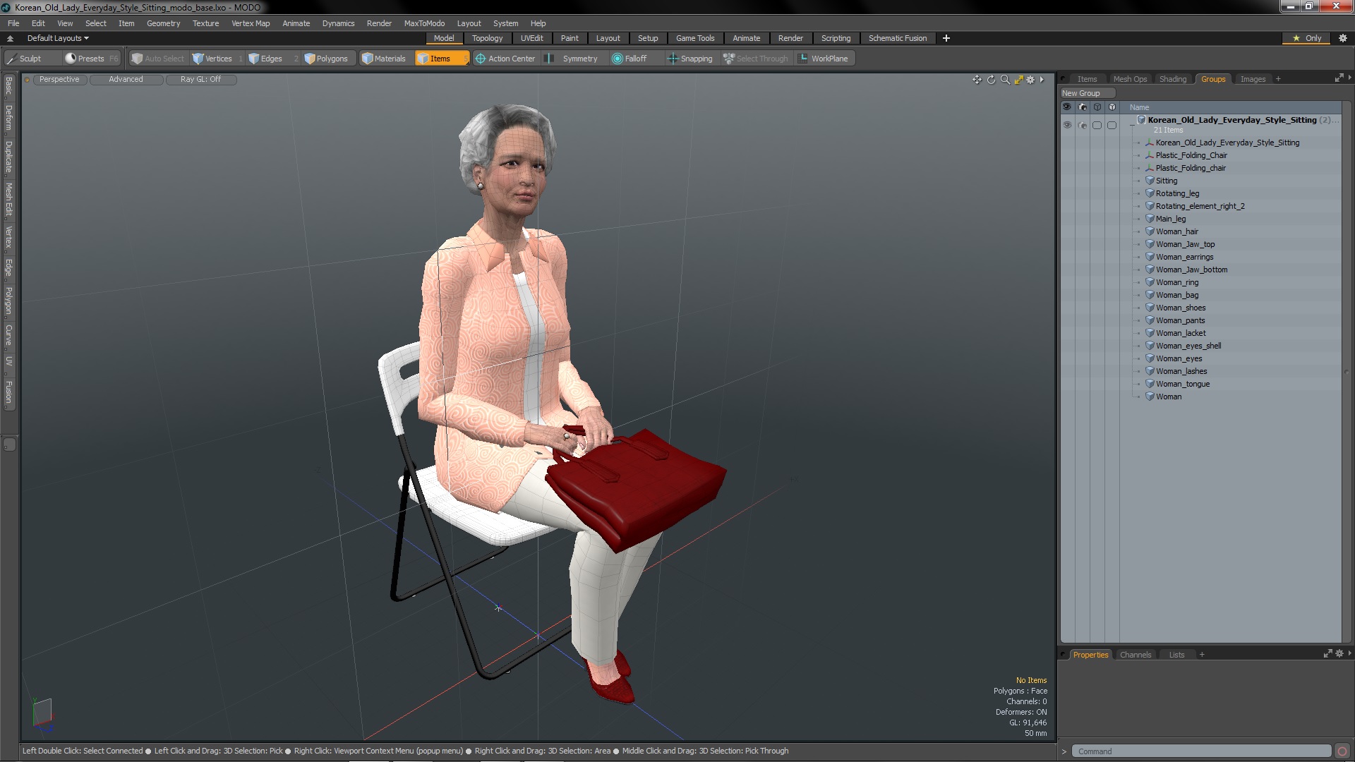 3D Korean Old Lady Everyday Style Sitting model