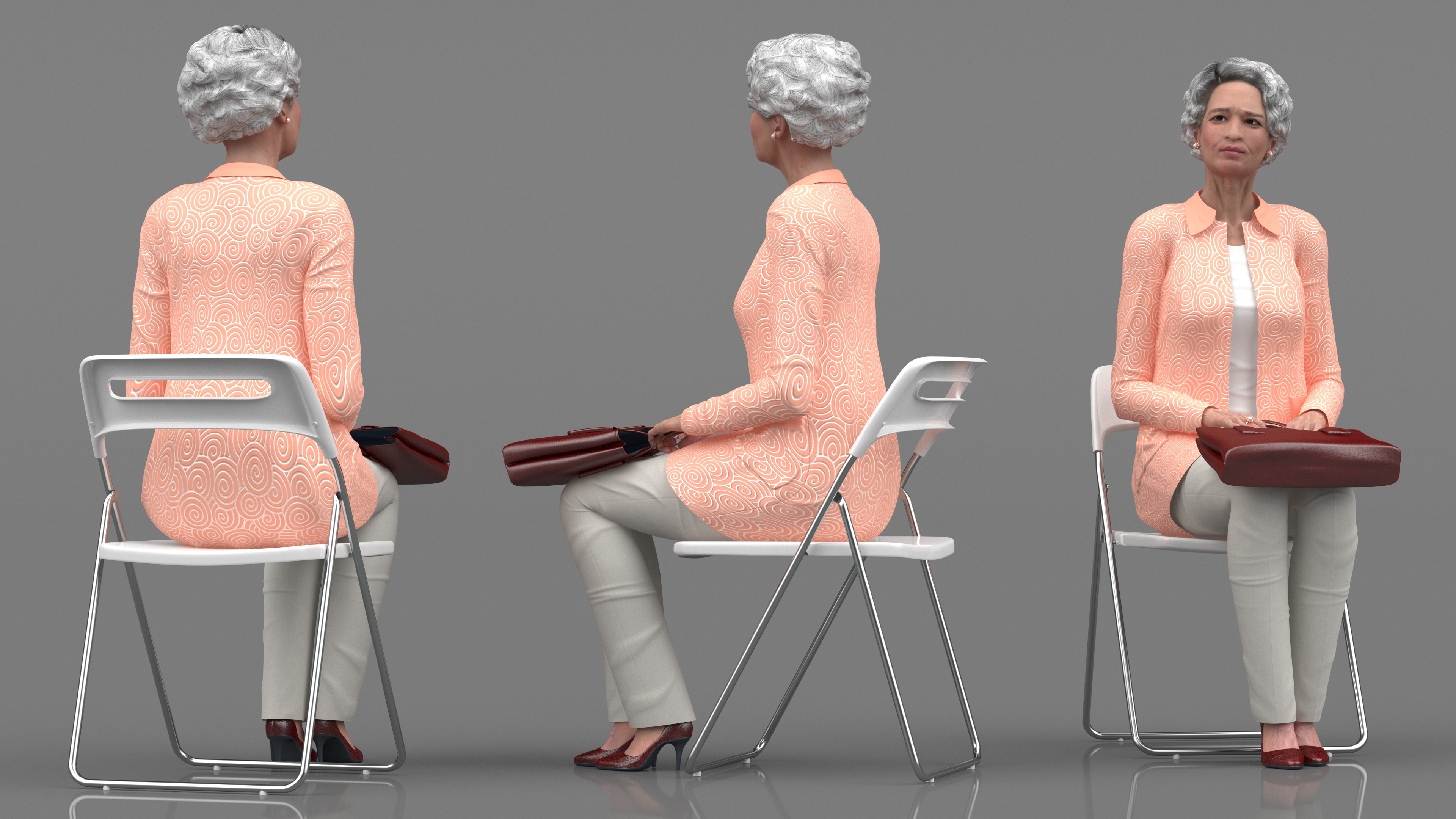 3D Korean Old Lady Everyday Style Sitting model