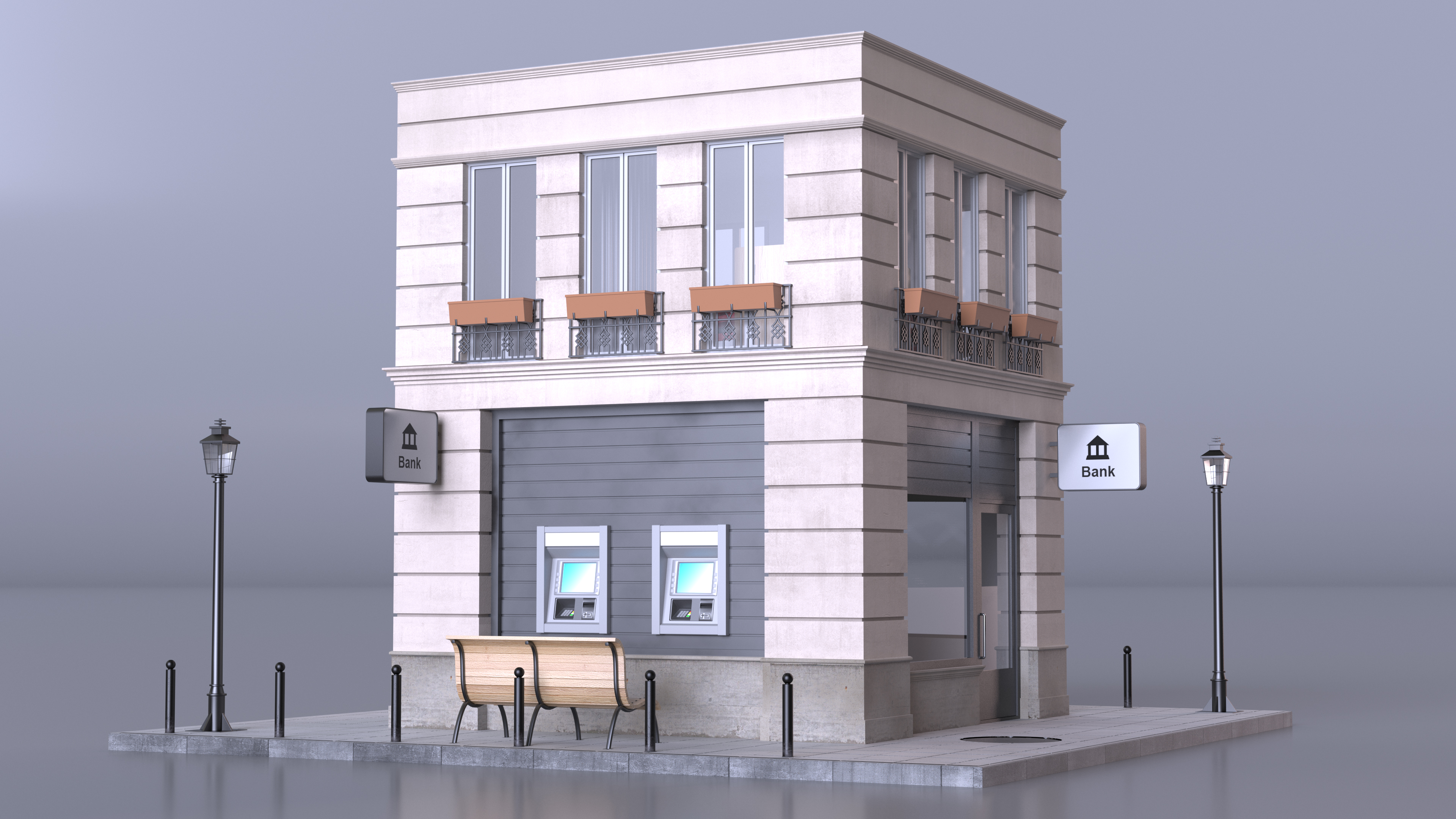 3D Small Bank Branch Building