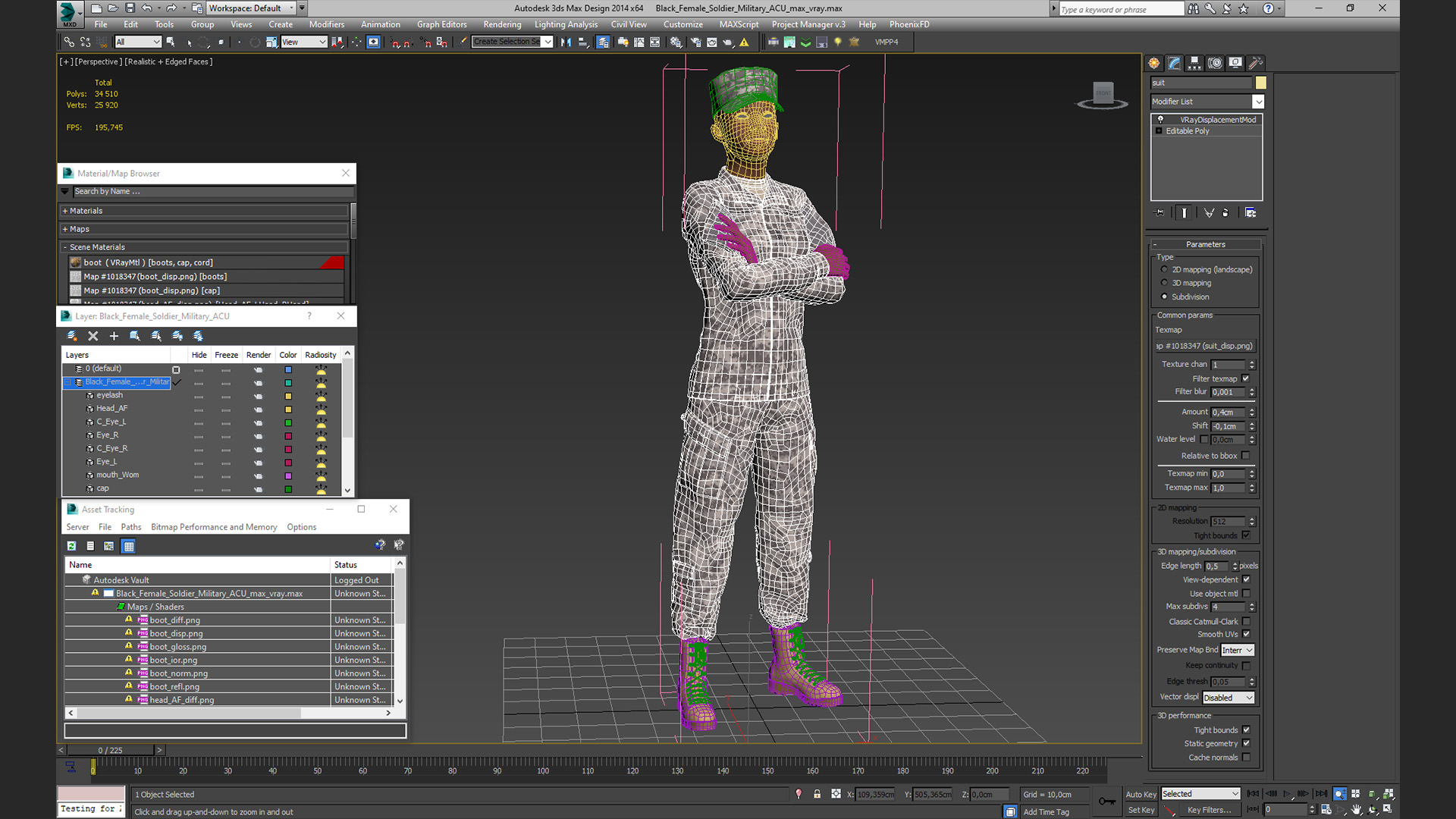 3D Black Female Soldier Military ACU model