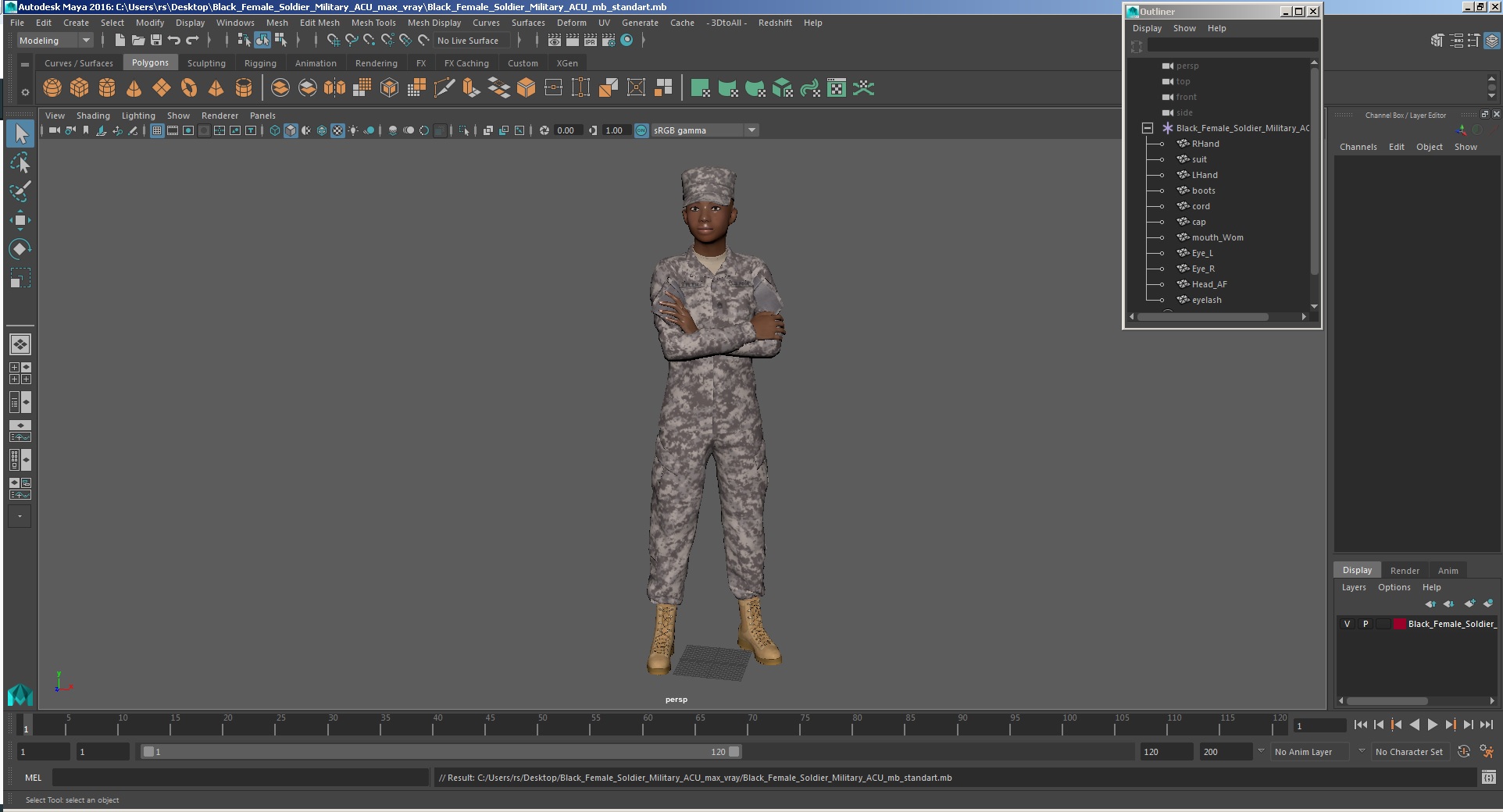 3D Black Female Soldier Military ACU model