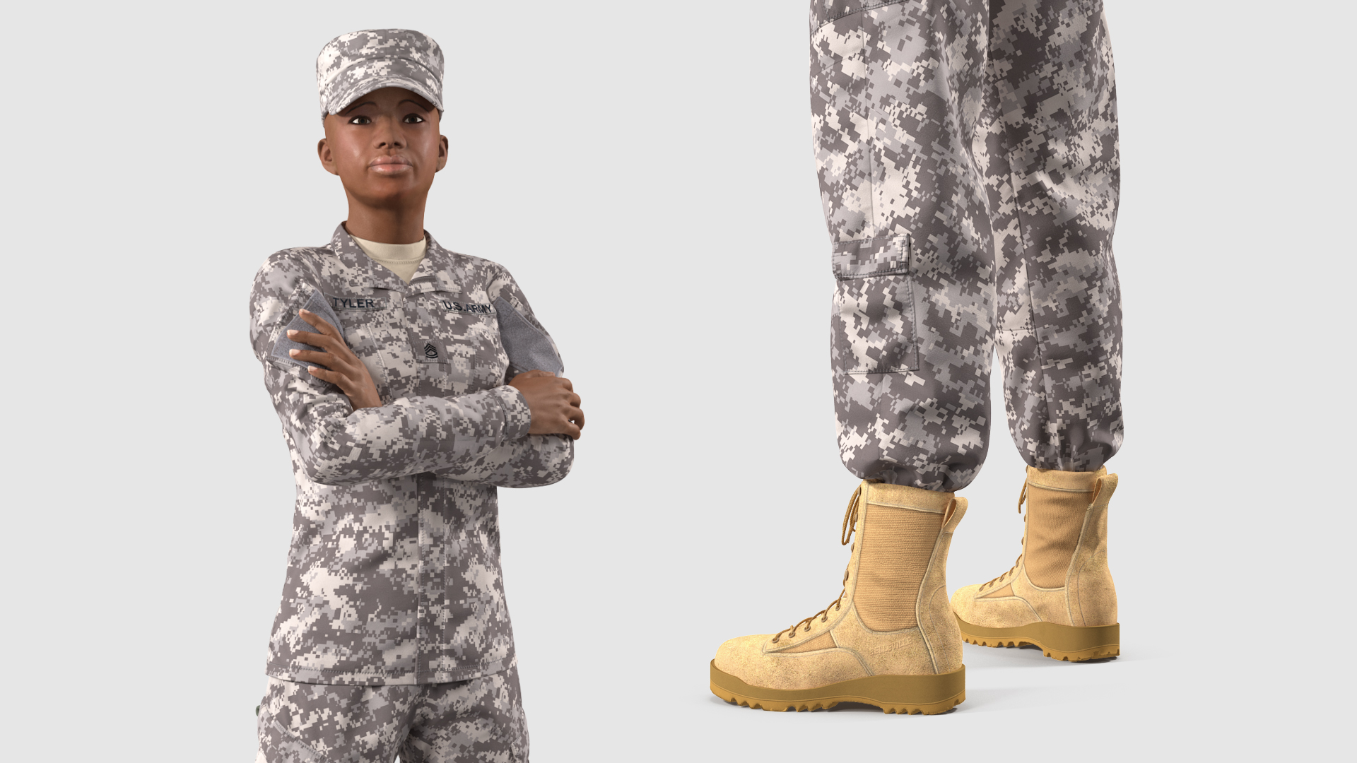 3D Black Female Soldier Military ACU model