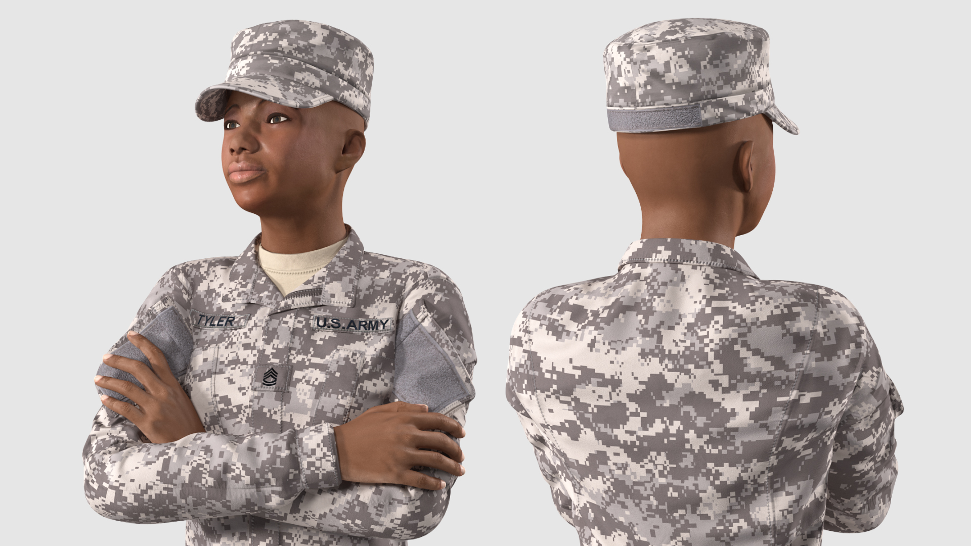 3D Black Female Soldier Military ACU model