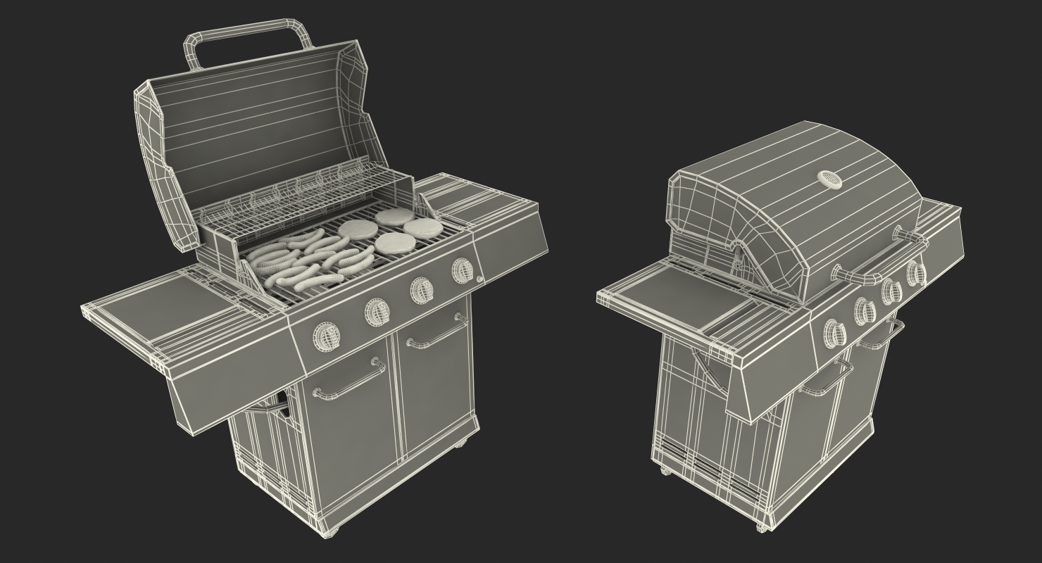 3D Gas Grill with Sausages model