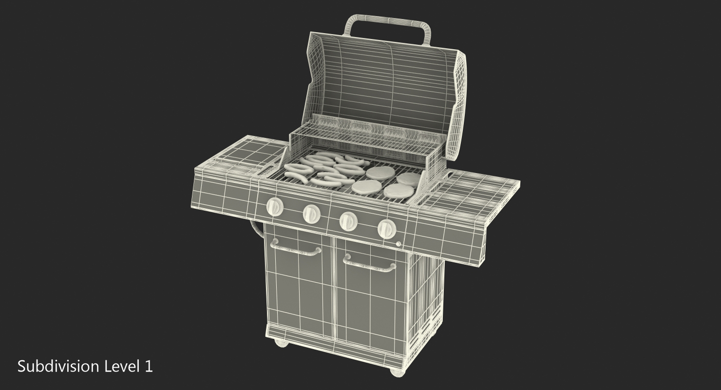 3D Gas Grill with Sausages model