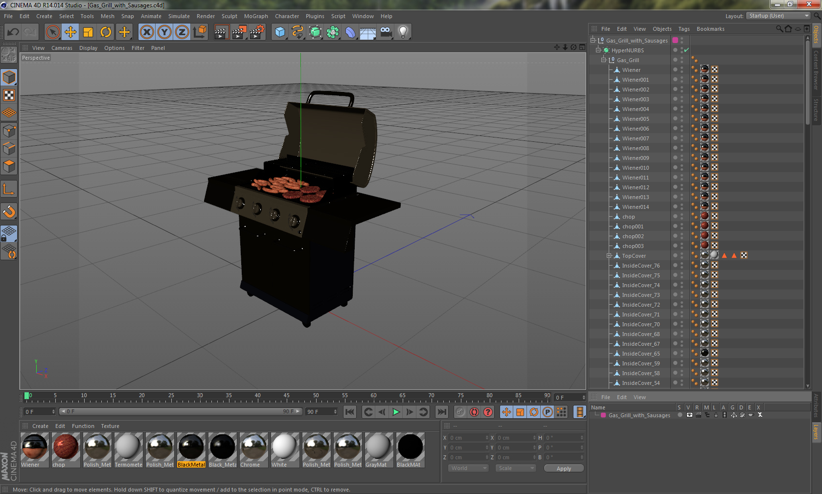 3D Gas Grill with Sausages model