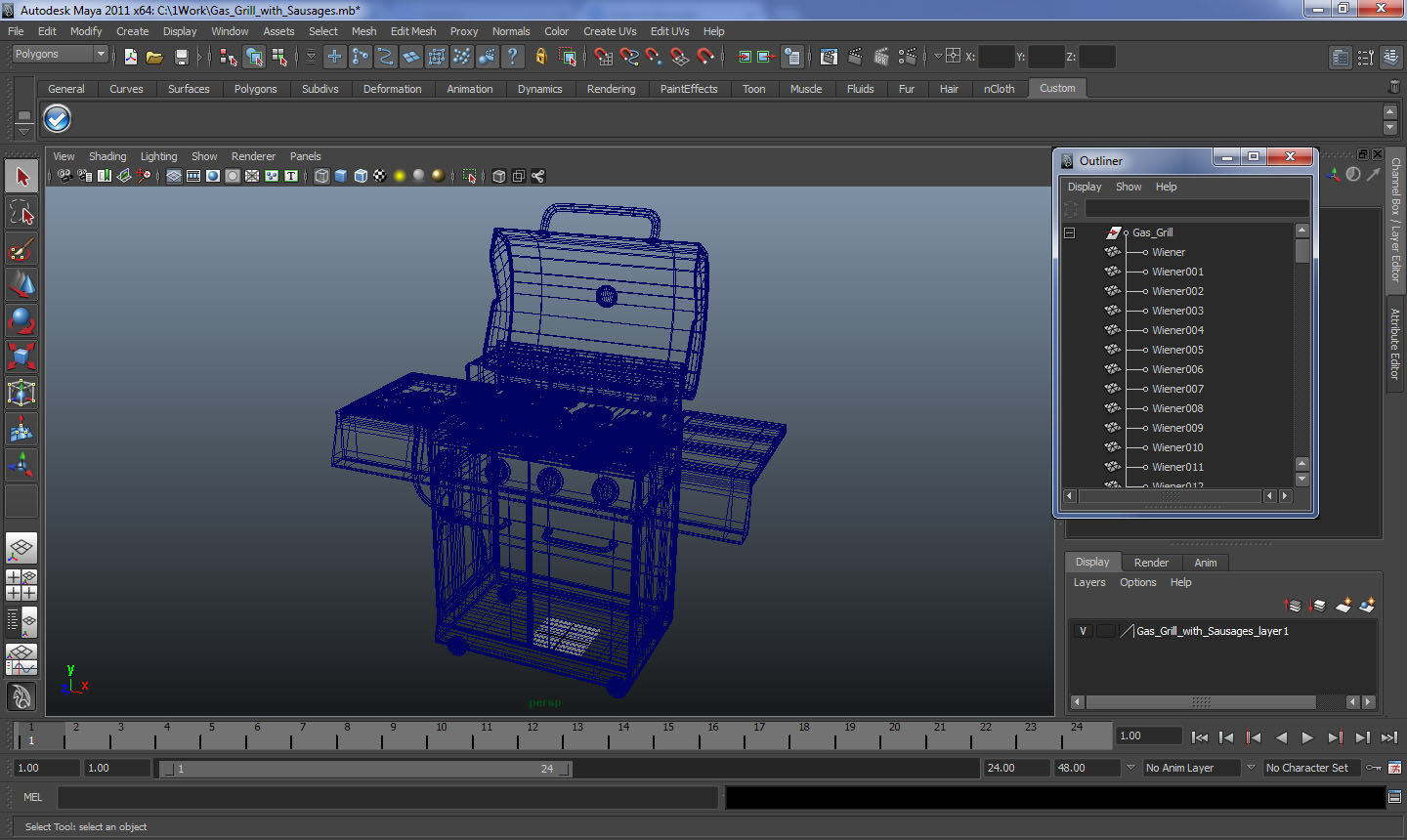 3D Gas Grill with Sausages model