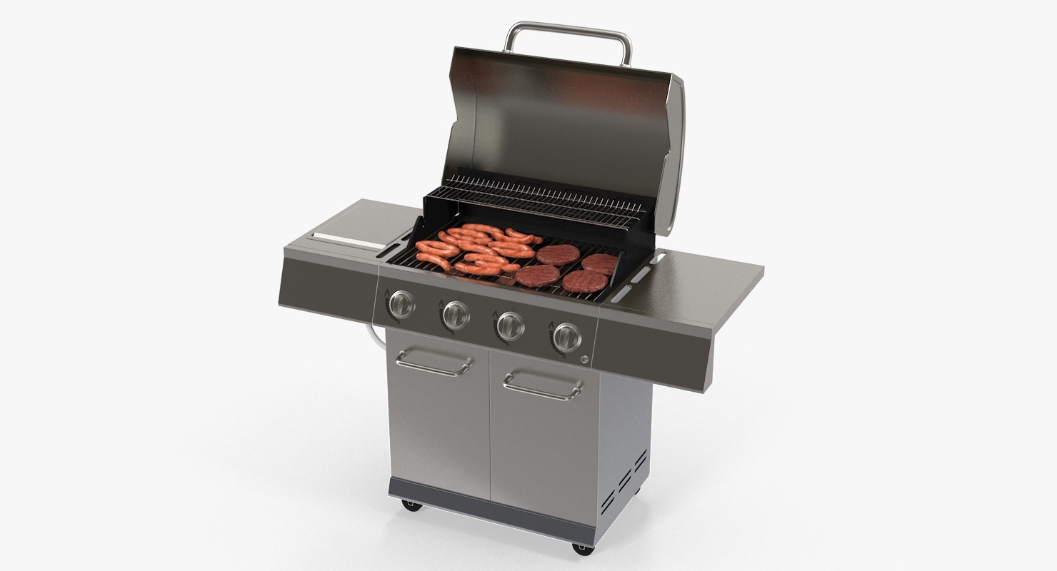 3D Gas Grill with Sausages model