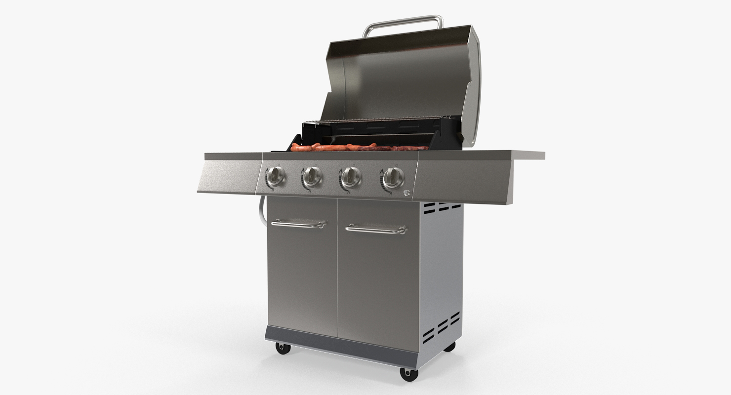 3D Gas Grill with Sausages model