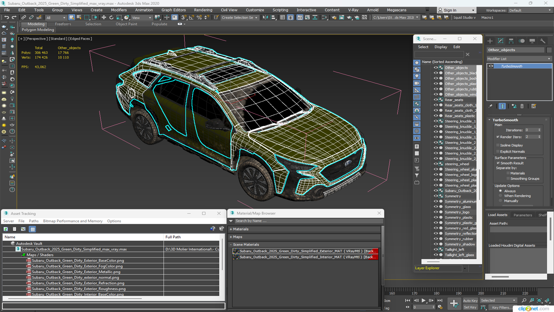 Subaru Outback 2025 Green Dirty Simplified 3D