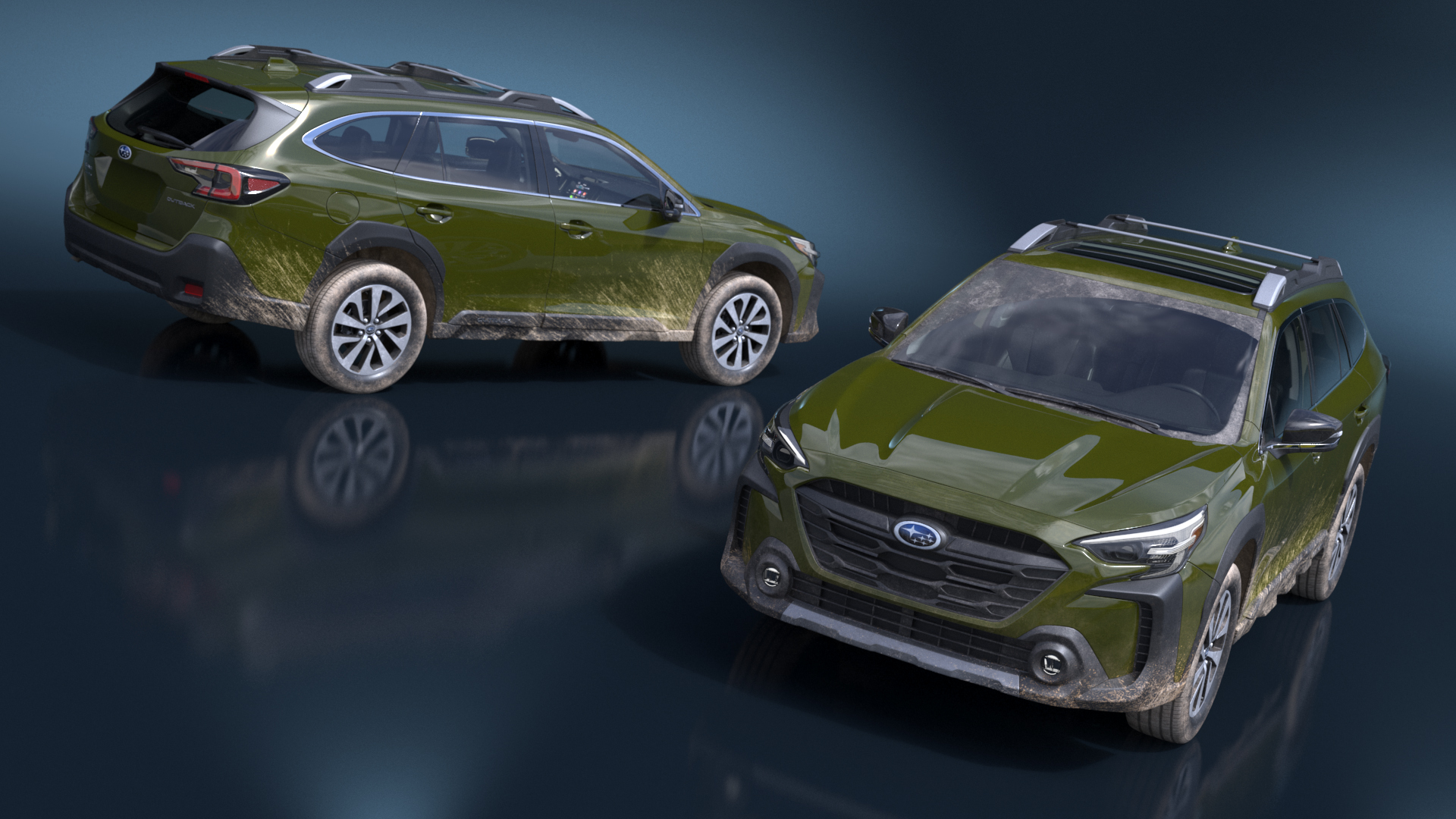 Subaru Outback 2025 Green Dirty Simplified 3D