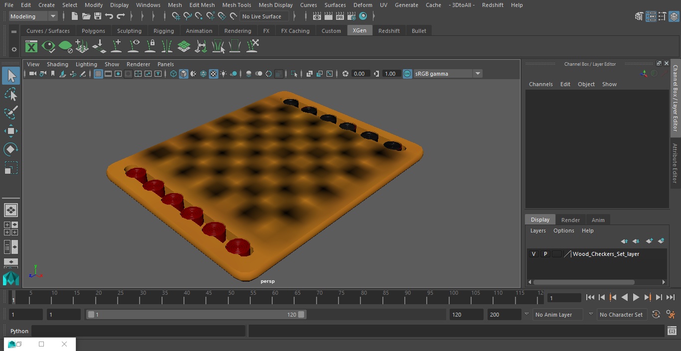 Wood Checkers Set 3D