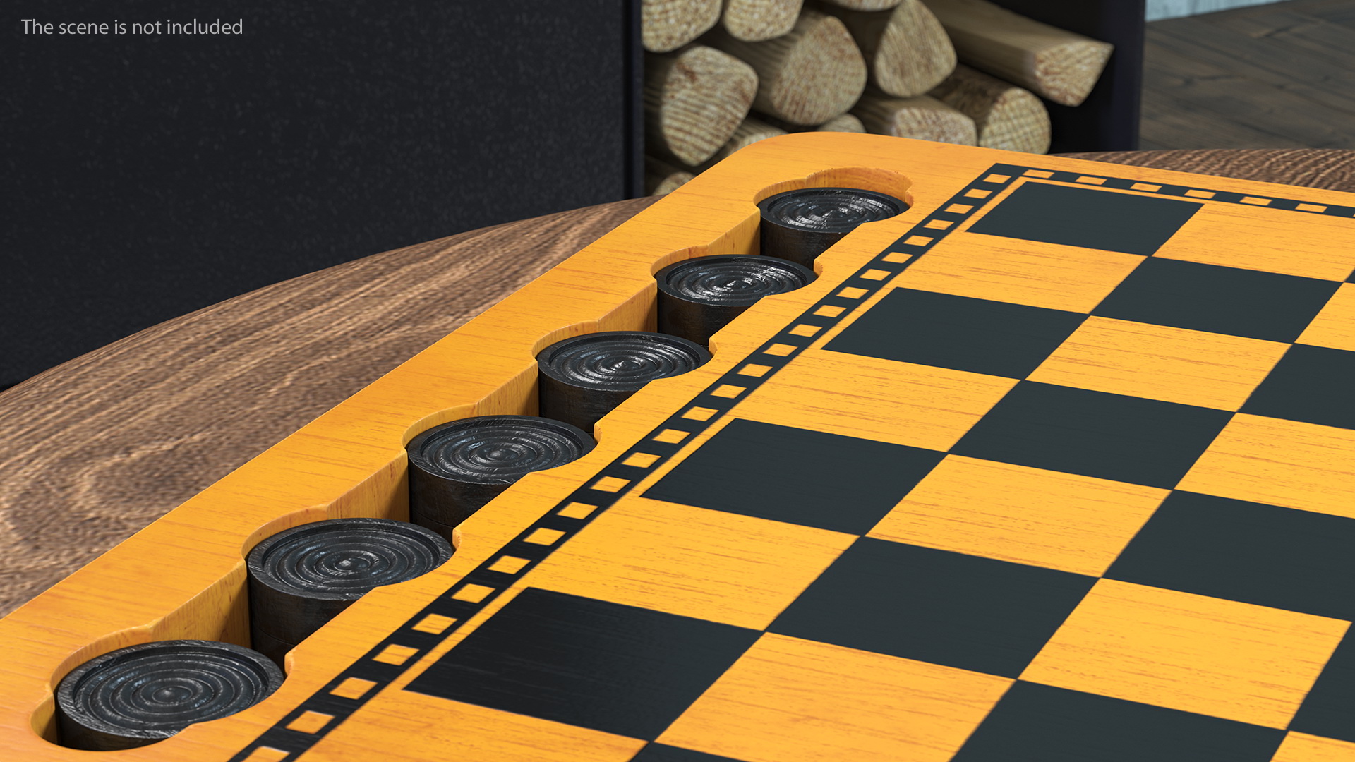 Wood Checkers Set 3D