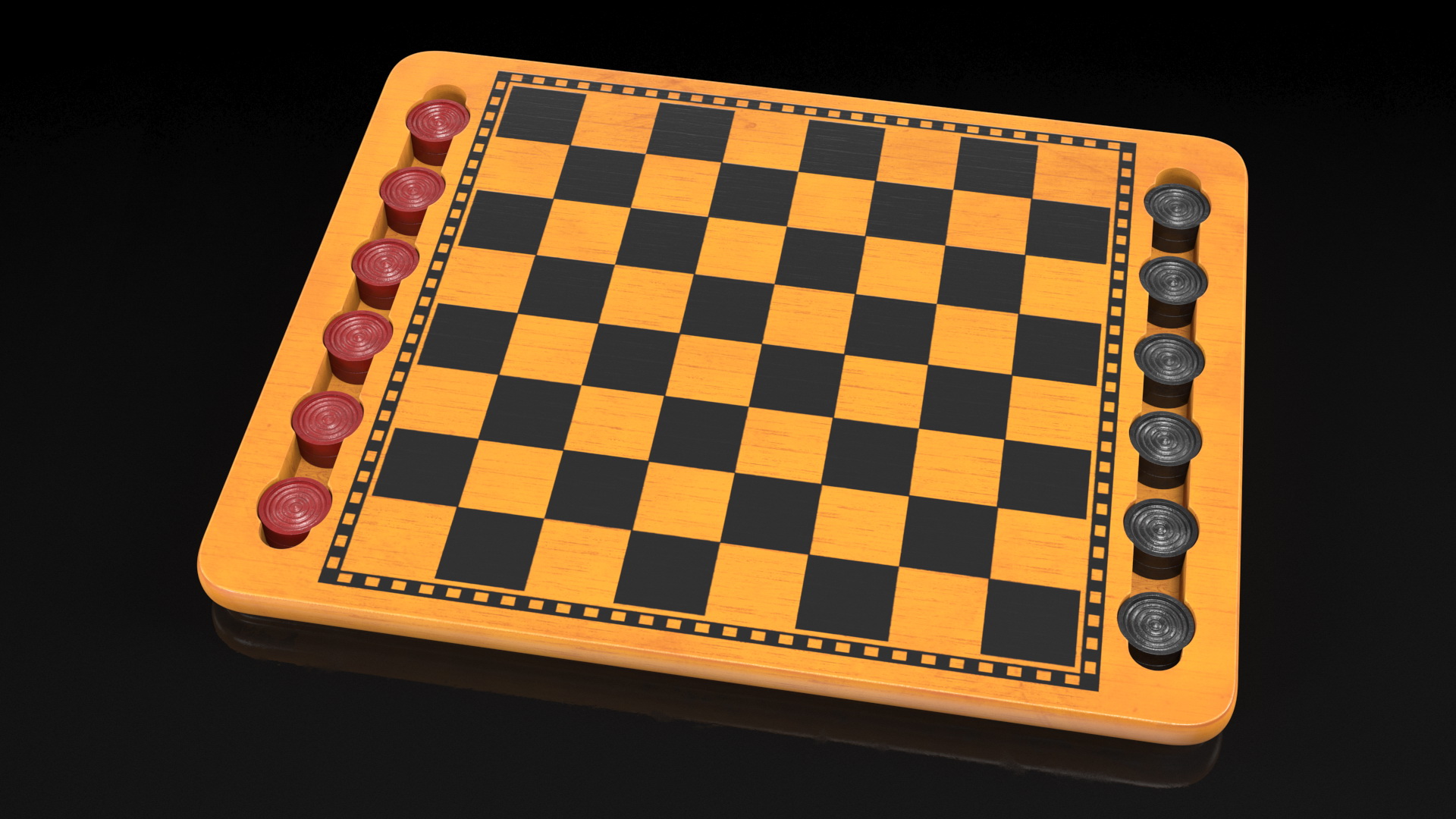 Wood Checkers Set 3D