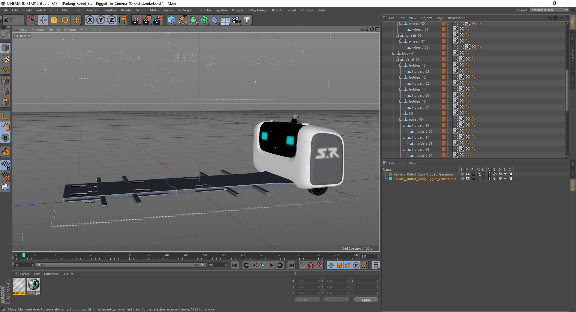 Parking Robot Stan Rigged for Cinema 4D 3D model