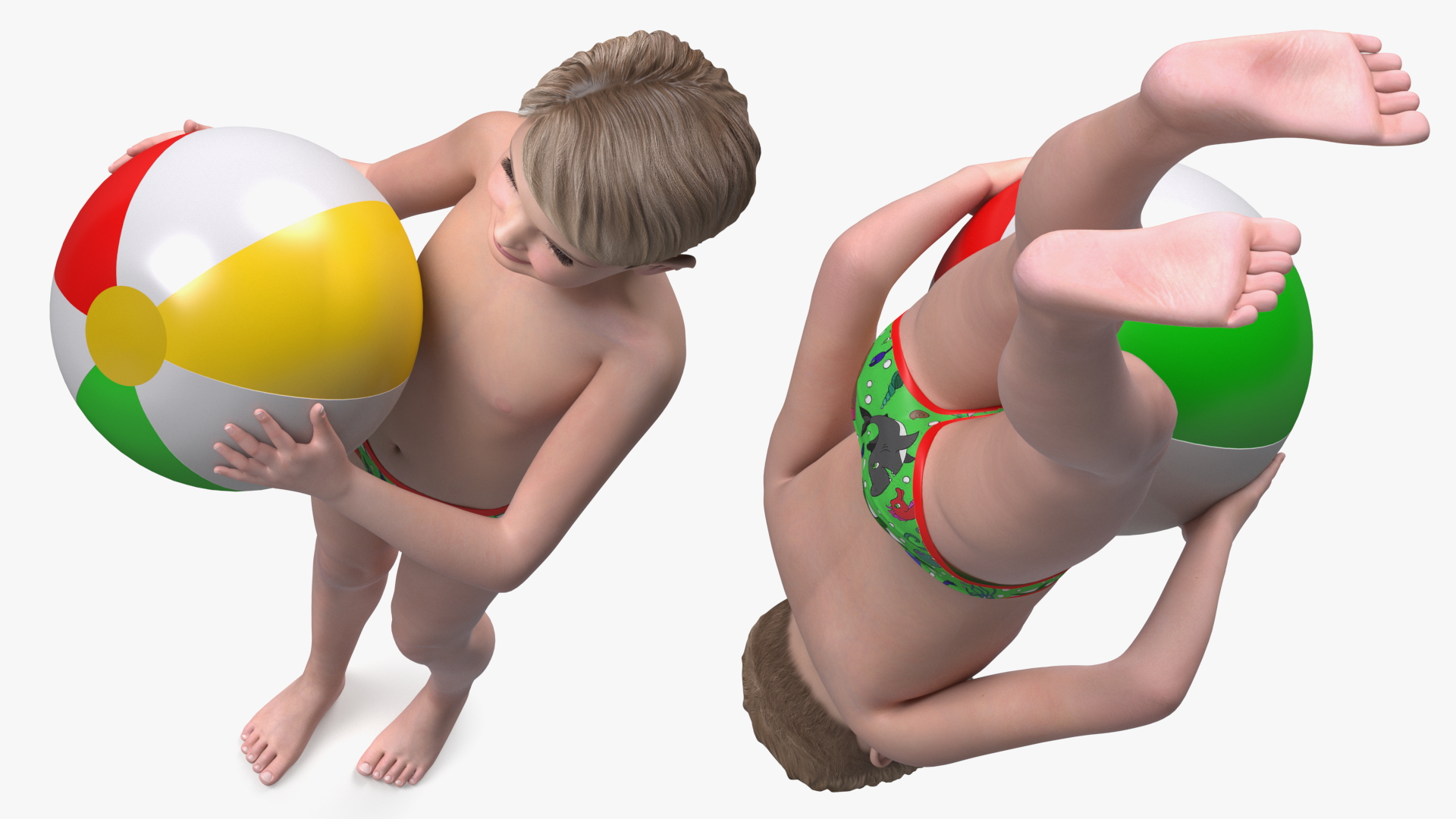 Child Boy Holding Ball Beach Style 3D model