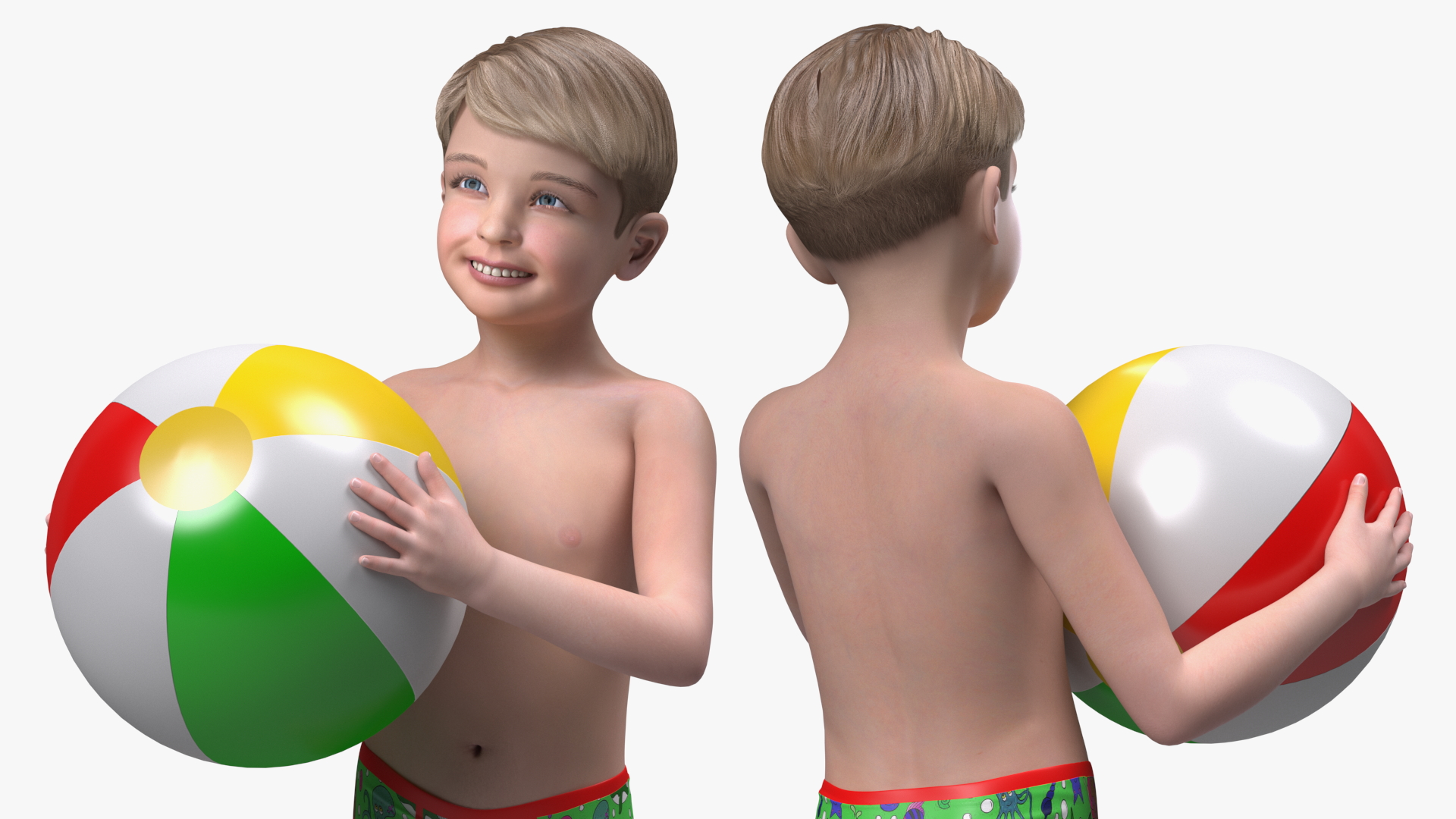 Child Boy Holding Ball Beach Style 3D model