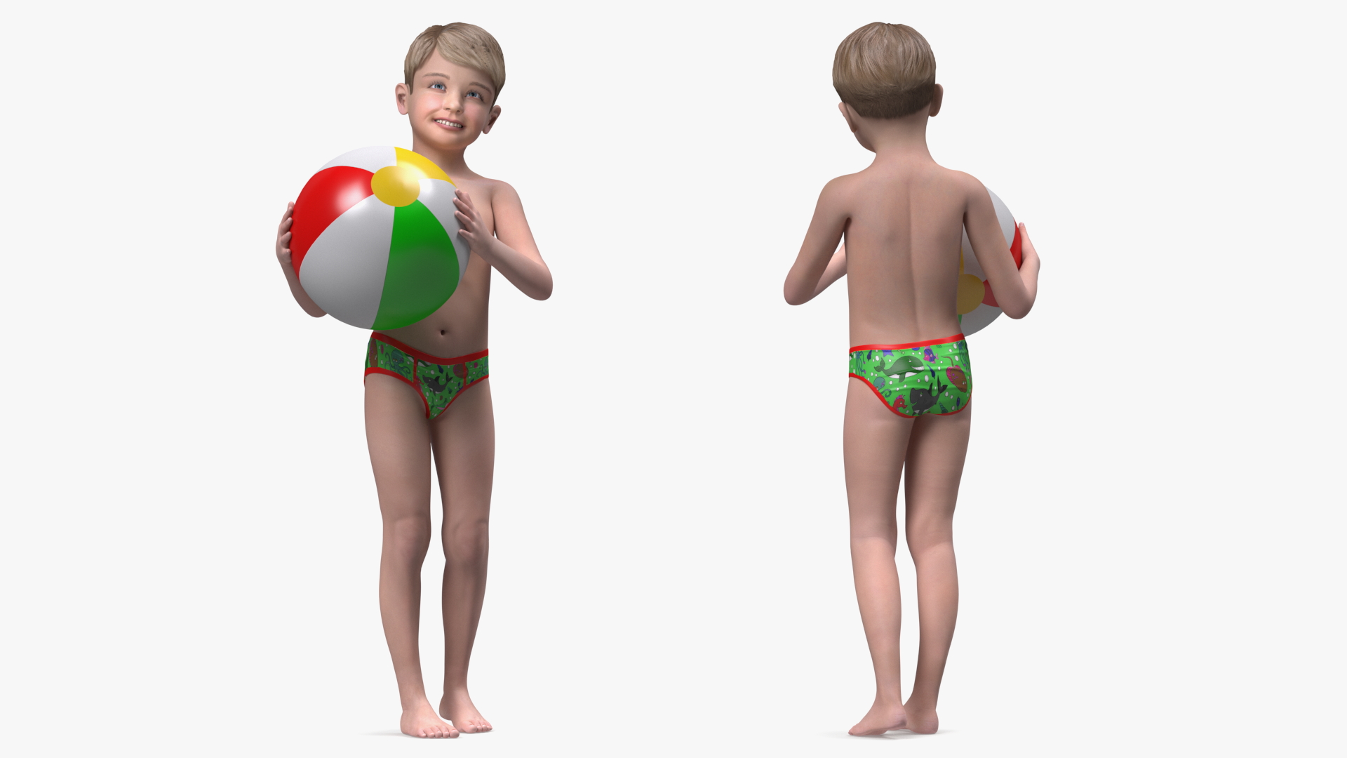 Child Boy Holding Ball Beach Style 3D model