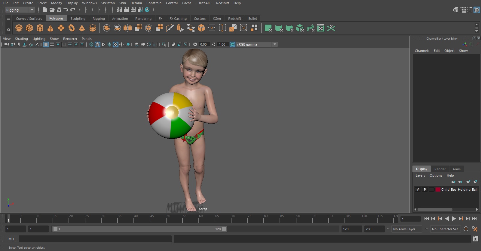 Child Boy Holding Ball Beach Style 3D model