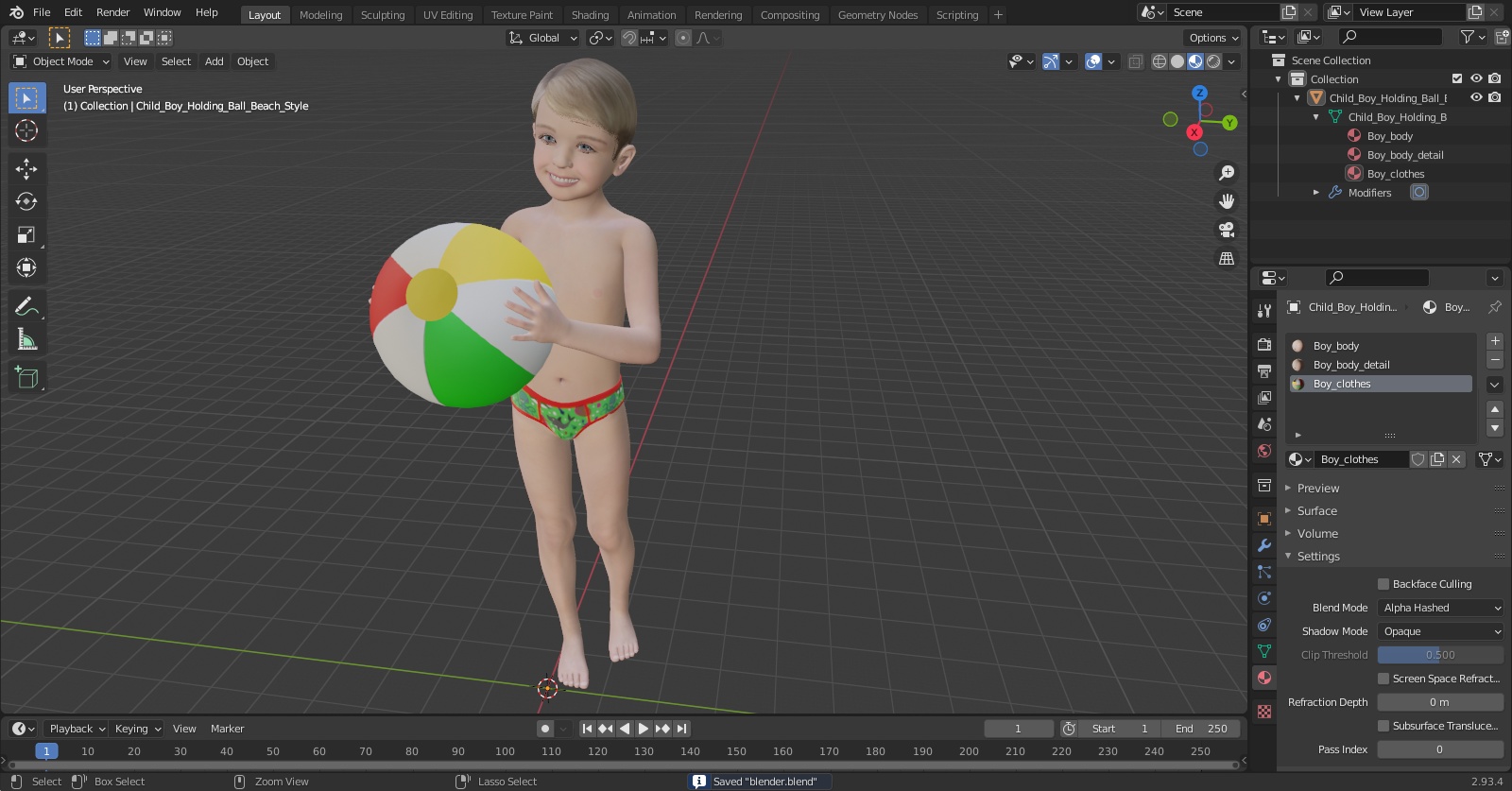 Child Boy Holding Ball Beach Style 3D model