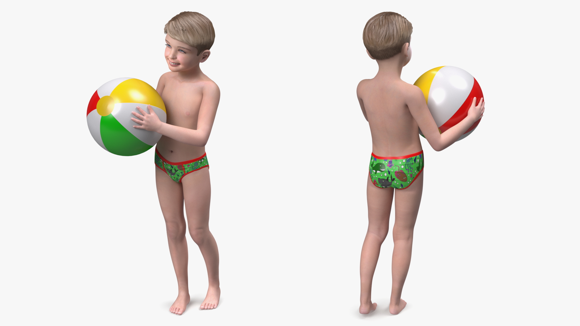 Child Boy Holding Ball Beach Style 3D model