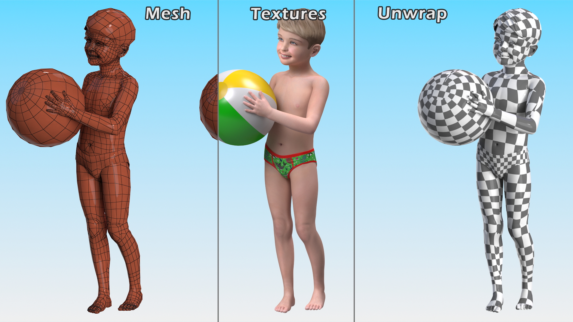 Child Boy Holding Ball Beach Style 3D model