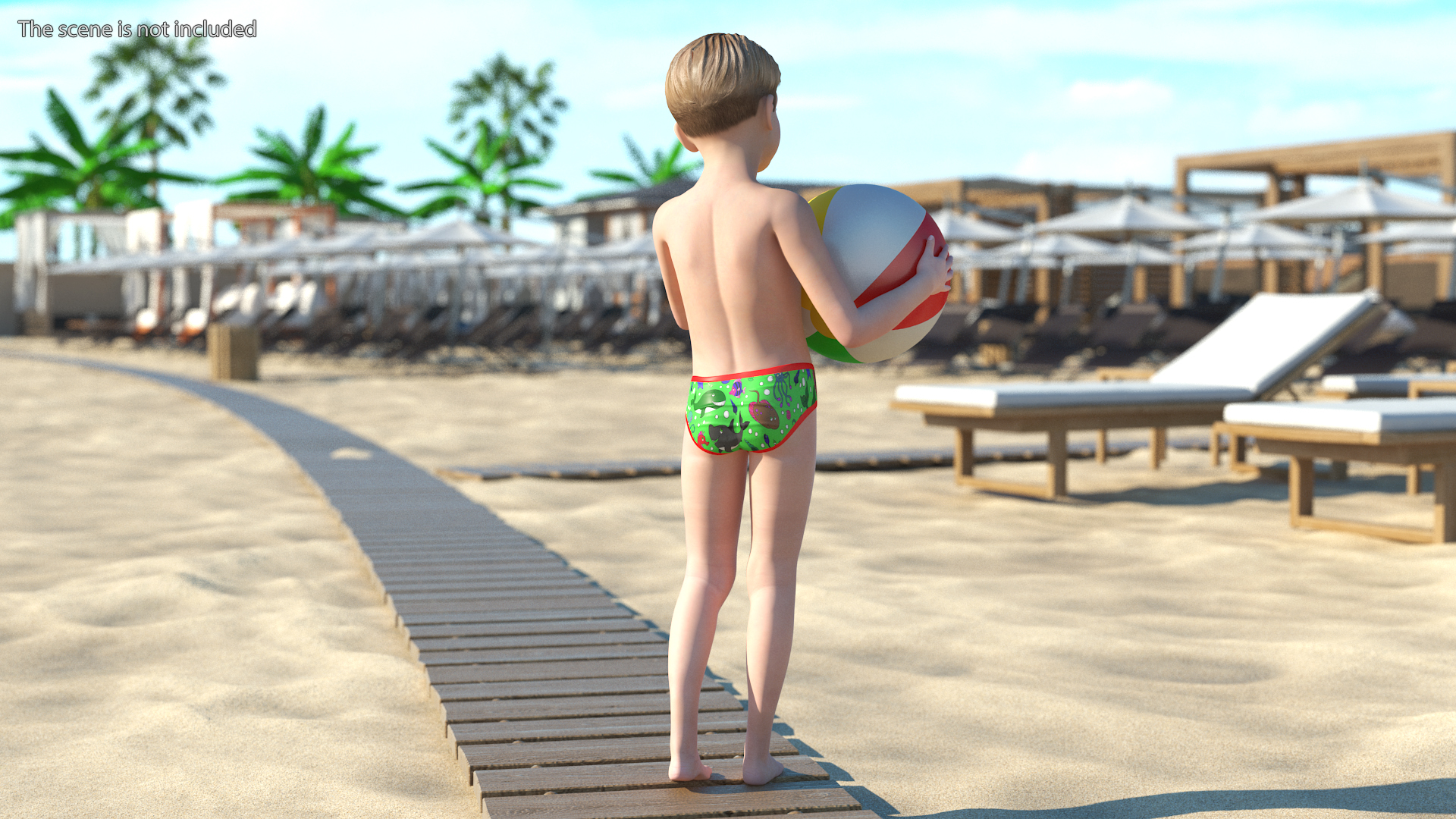 Child Boy Holding Ball Beach Style 3D model