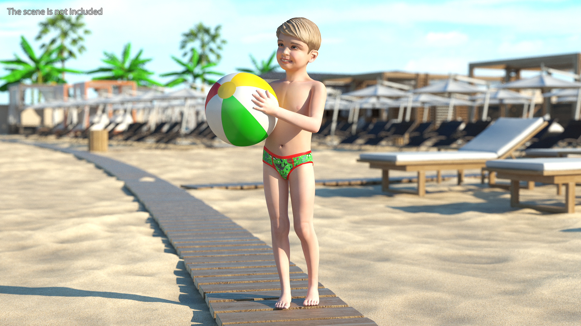 Child Boy Holding Ball Beach Style 3D model