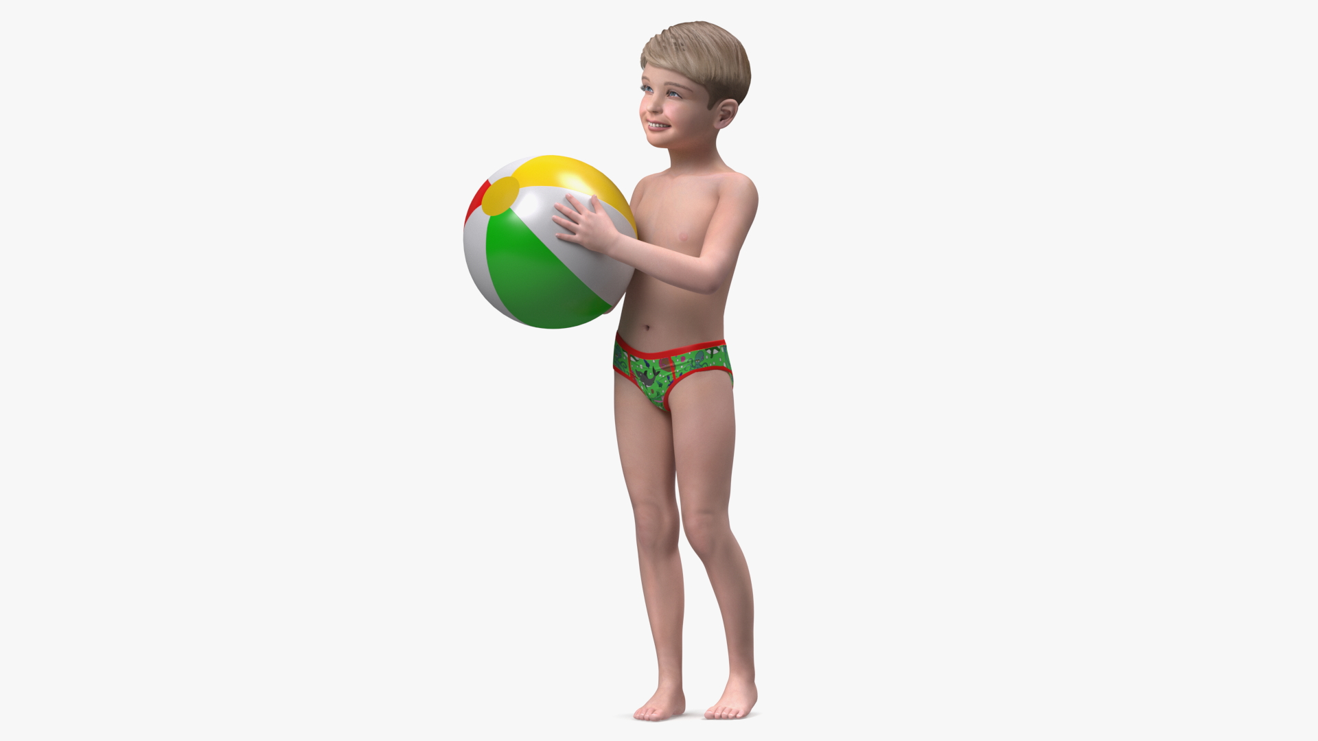 Child Boy Holding Ball Beach Style 3D model