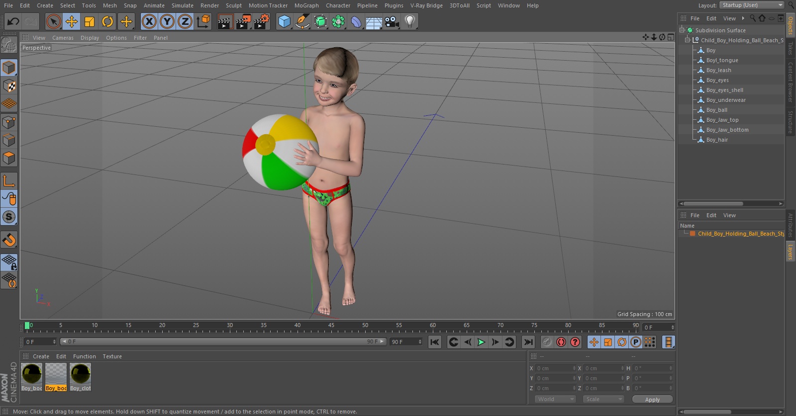 Child Boy Holding Ball Beach Style 3D model